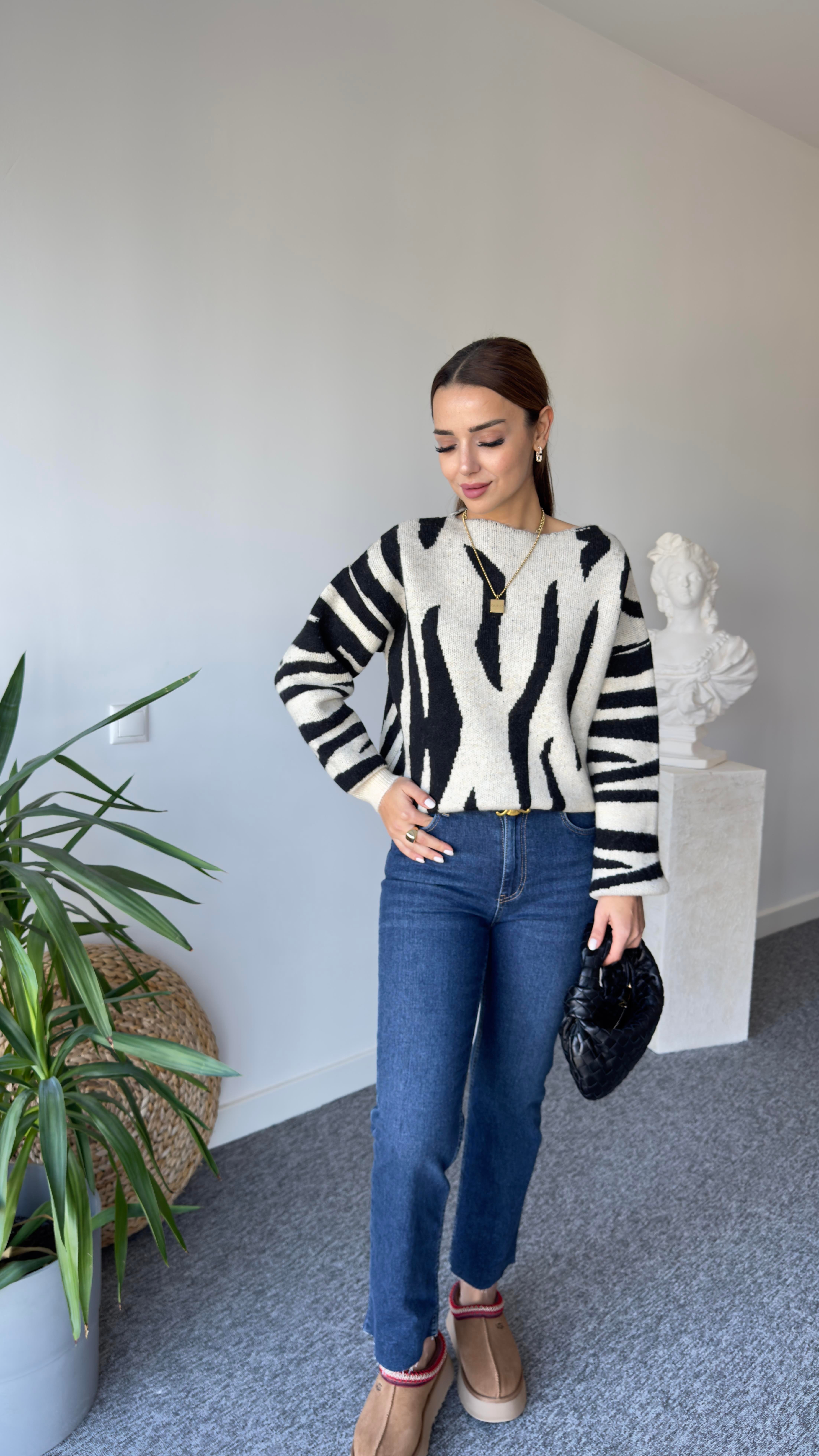 Moss Zebra Desen Salaş Kazak