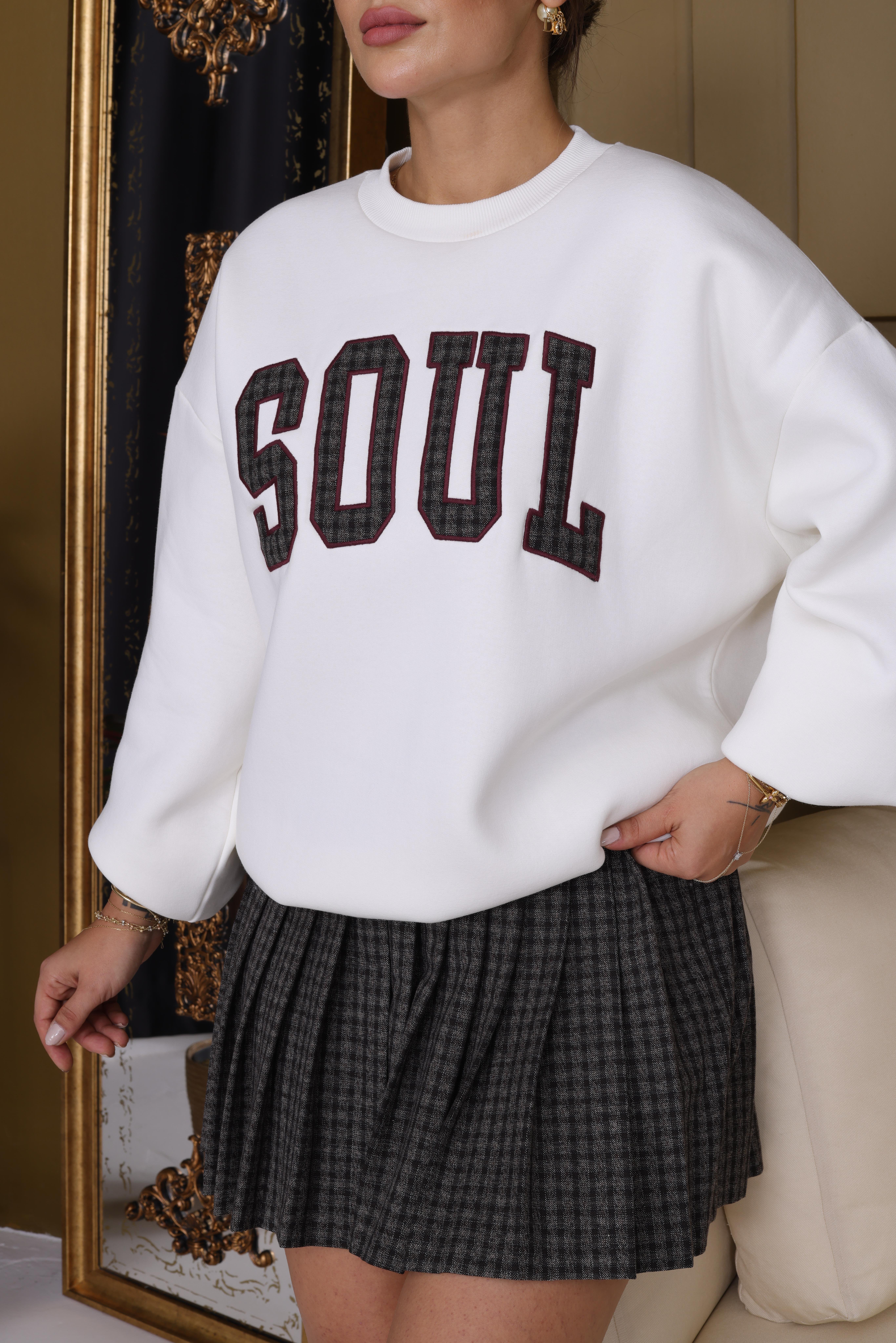 Soul Nakış Yazı Detaylı Salaş Sweatshirt