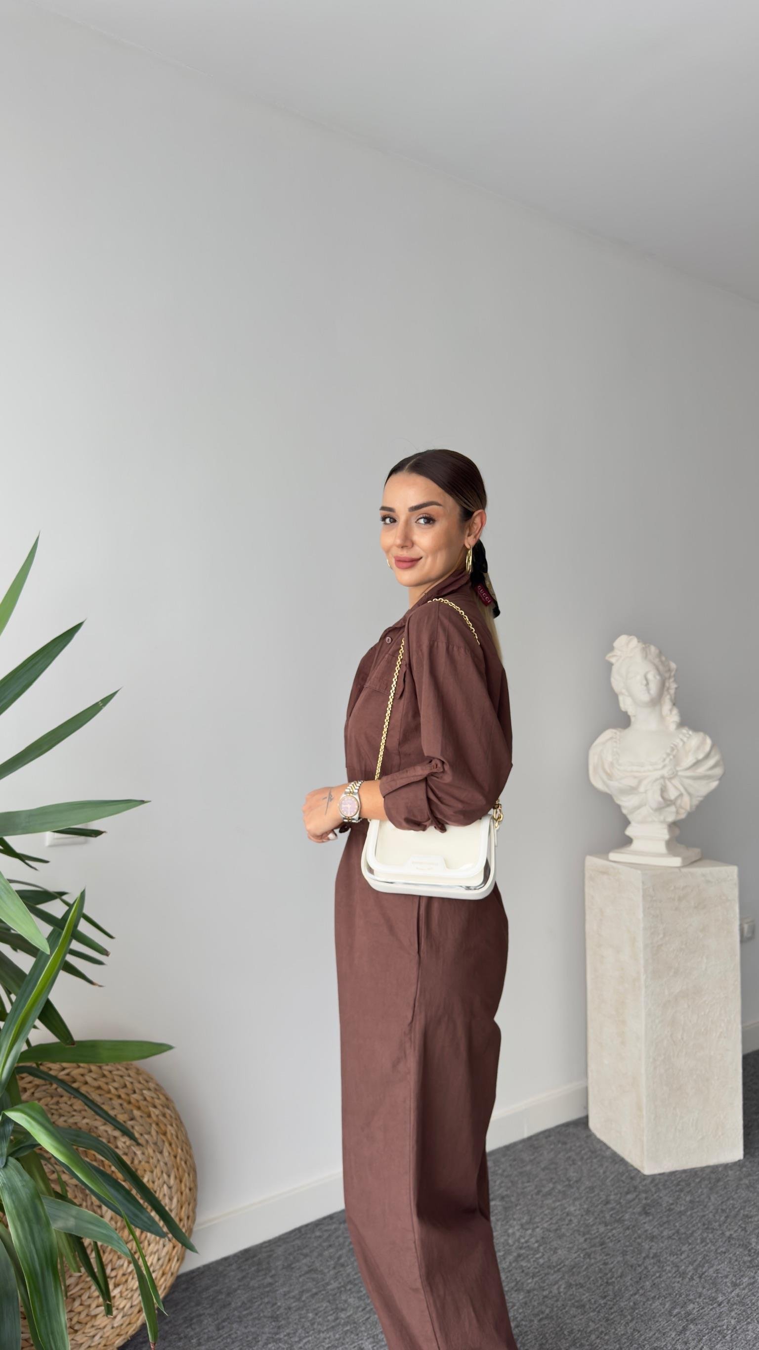 Acı Kahve Belden Büzgülü Tulum