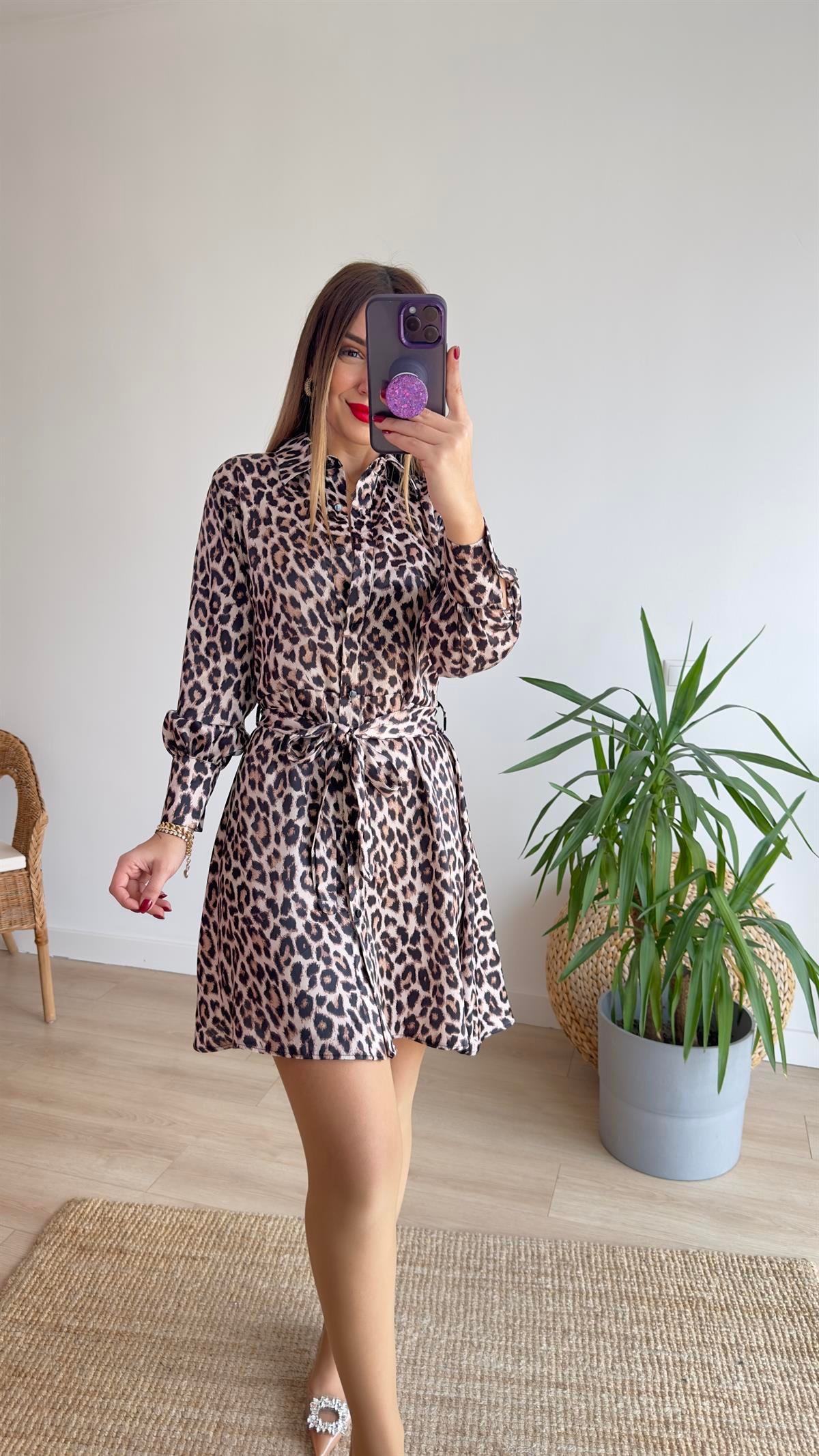 Orj Marka Kuşaklı Leopar Elbise