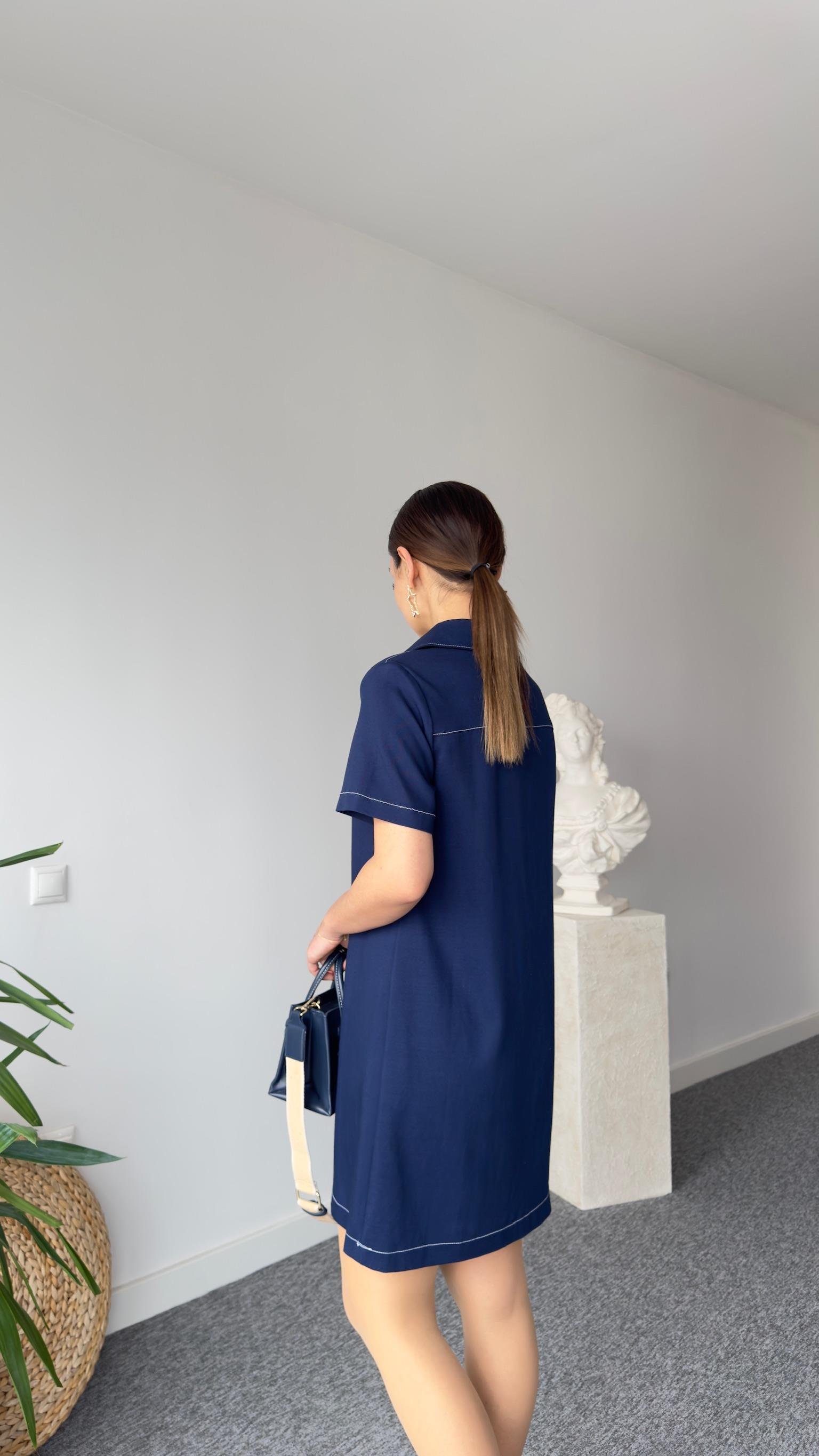 Dikiş Detaylı Polo Yaka Laci Basic Elbise 