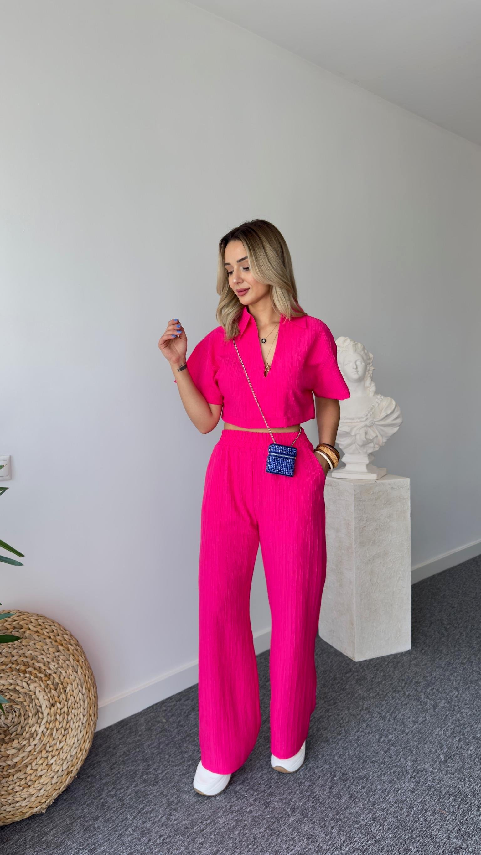 Arja Pembe İkili Bluz Pantolon Takım