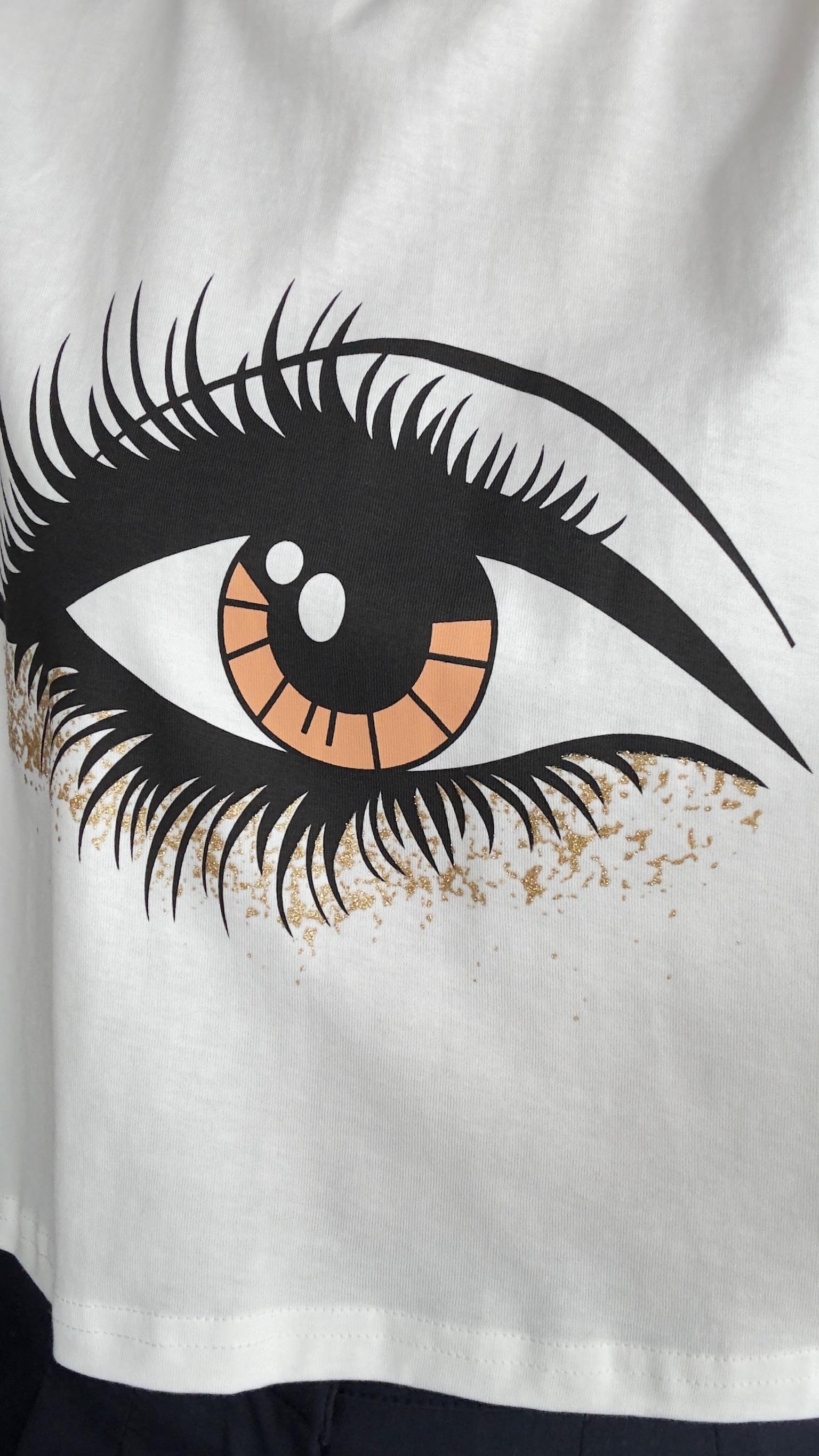 Göz Baskılı Yan Şerit Detay Tshirt