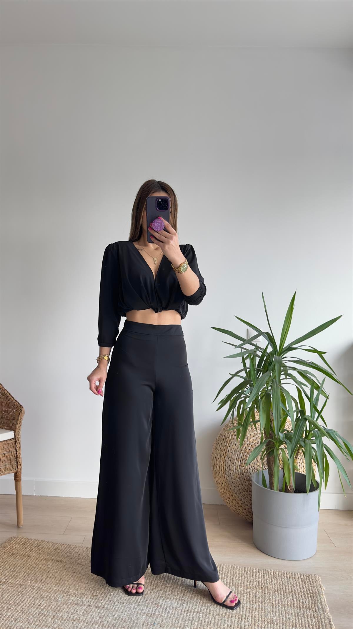 Roma Saten Bluz Pantolon Takım