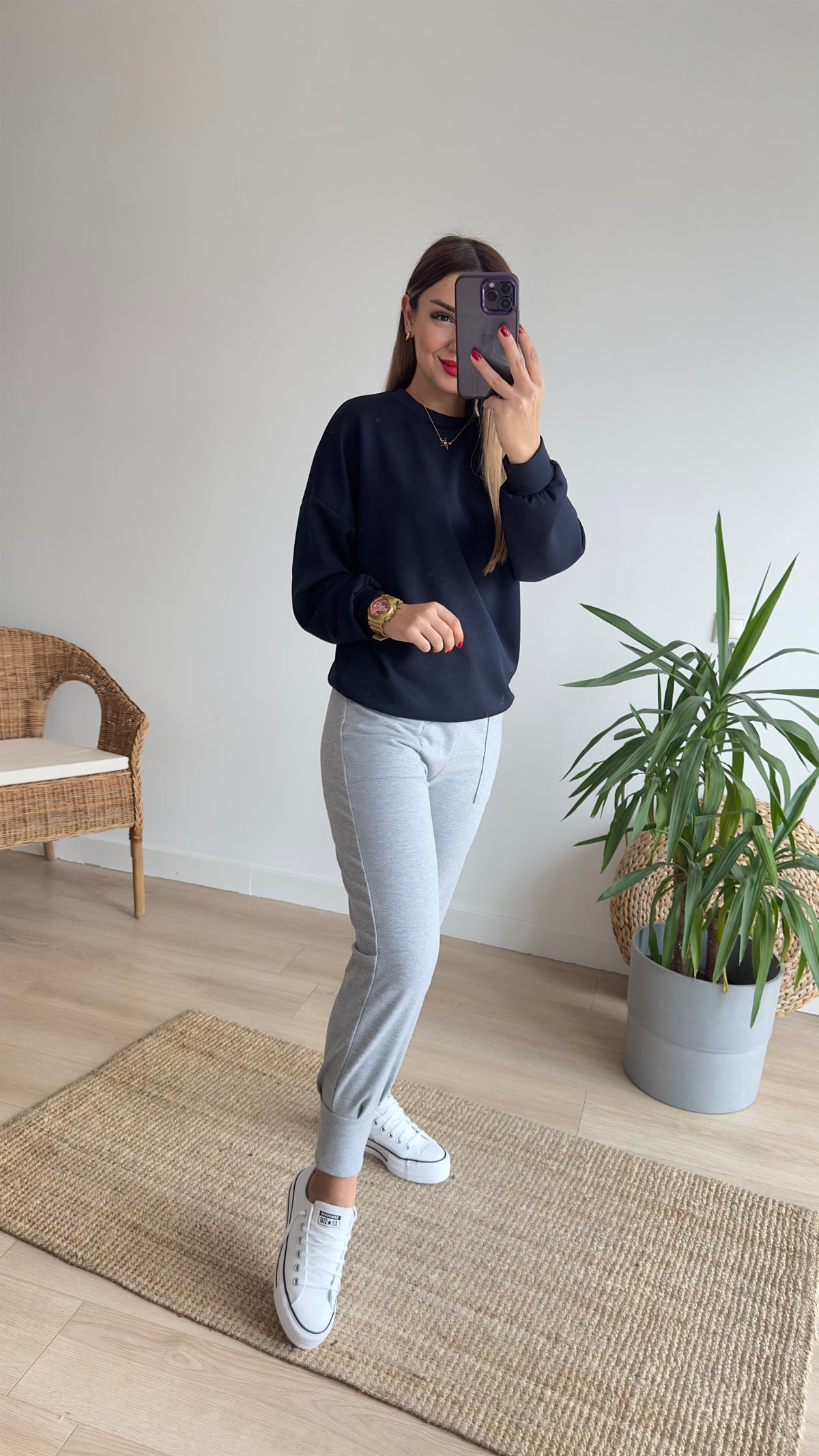 Modal Kumaş Lacivert Basic Sweat