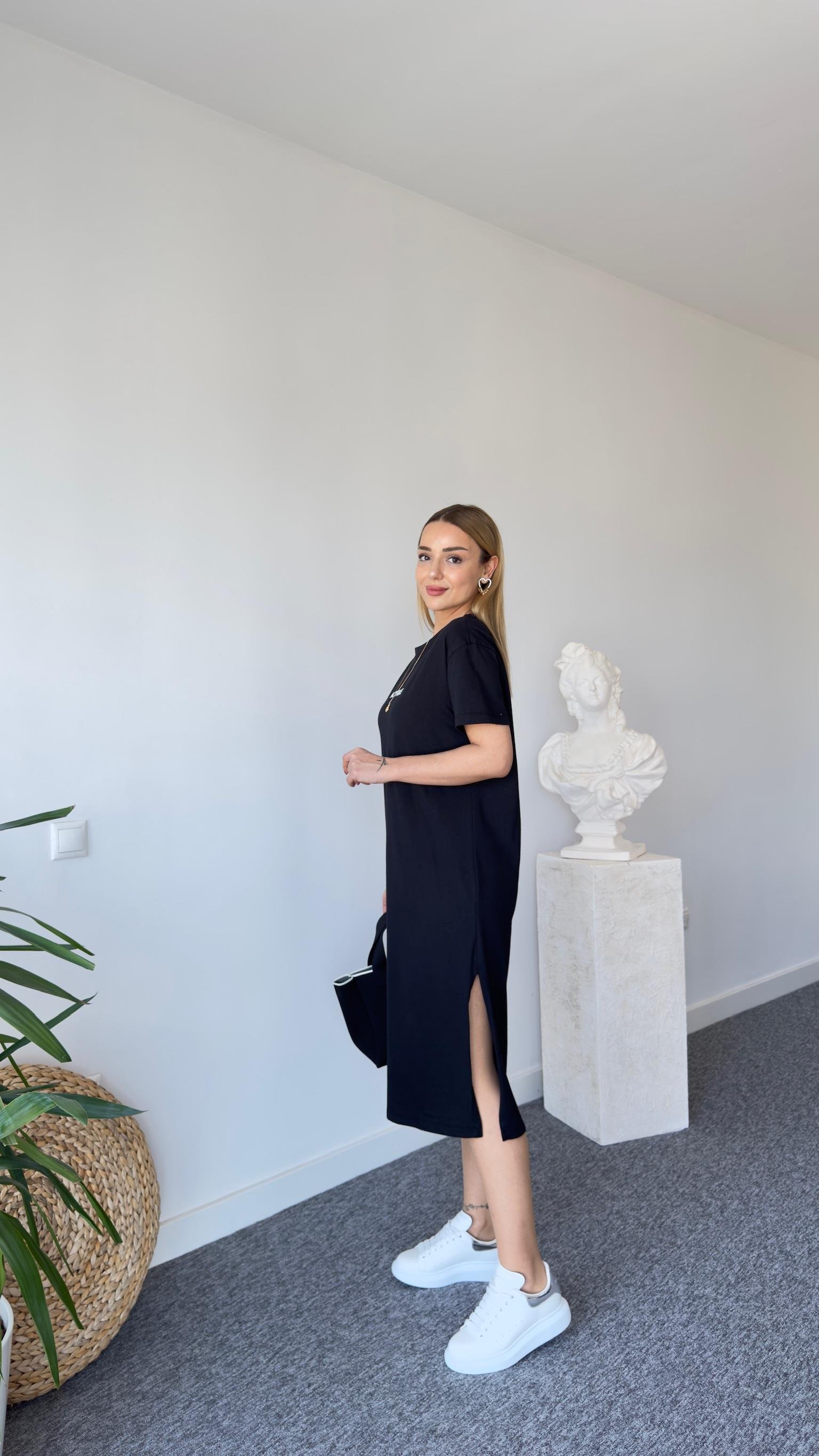 Seta  Yazılı Siyah Basic Elbise 