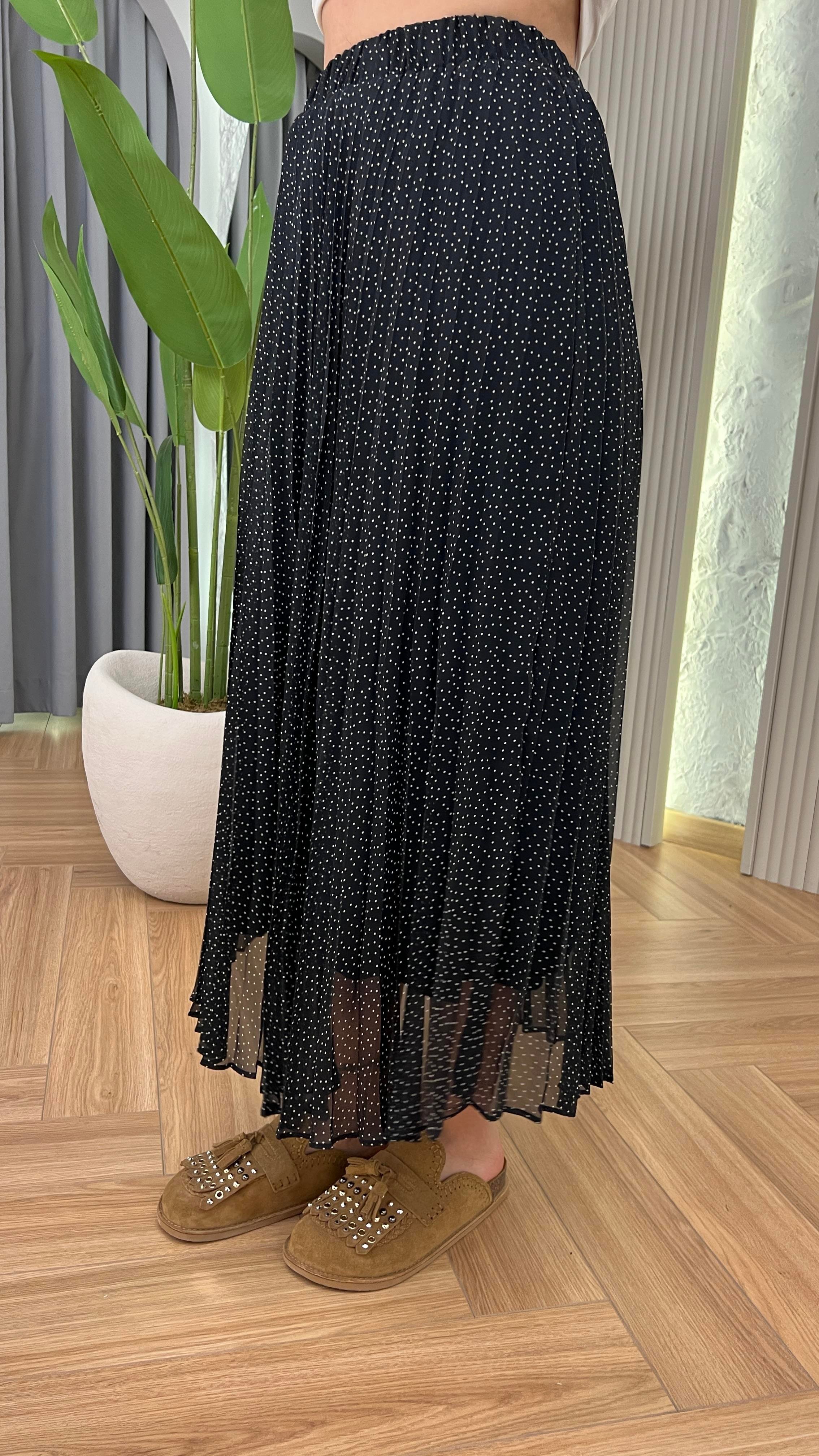 Nulla Puantiye Desenli Astarlı Şifon Etek