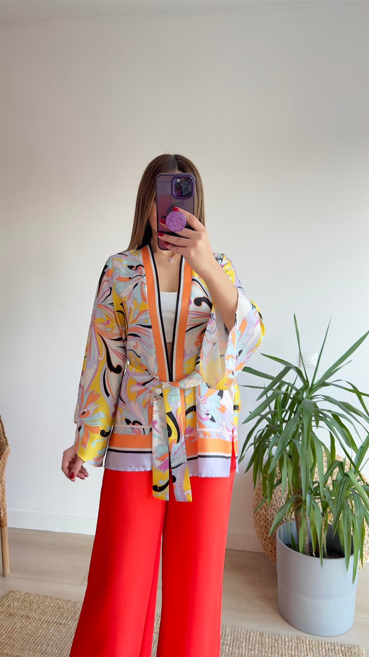 Muyika Renkli Saten Kimono Ceket