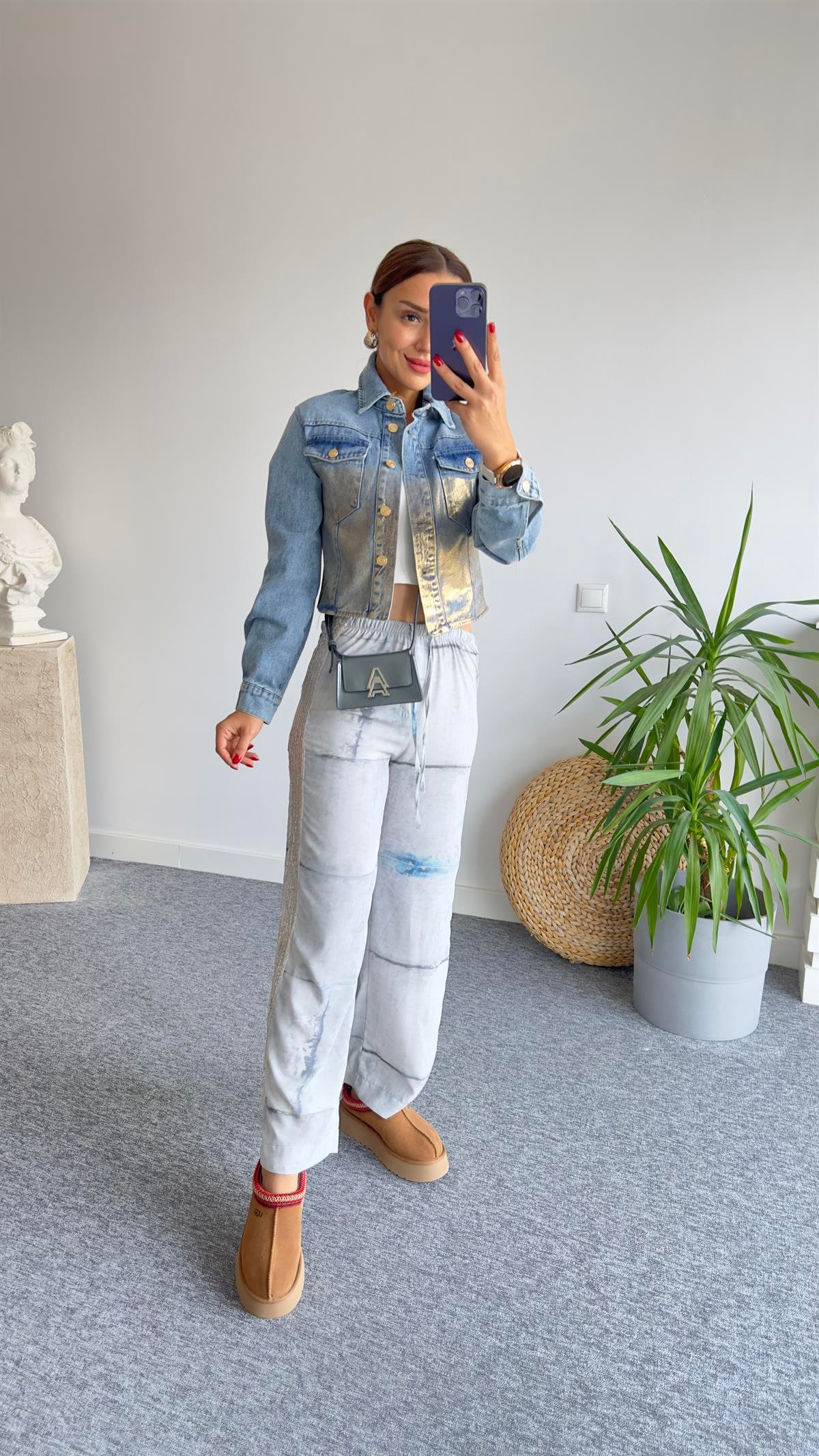 Zra Model Gold Metalik Detay Jean Ceket
