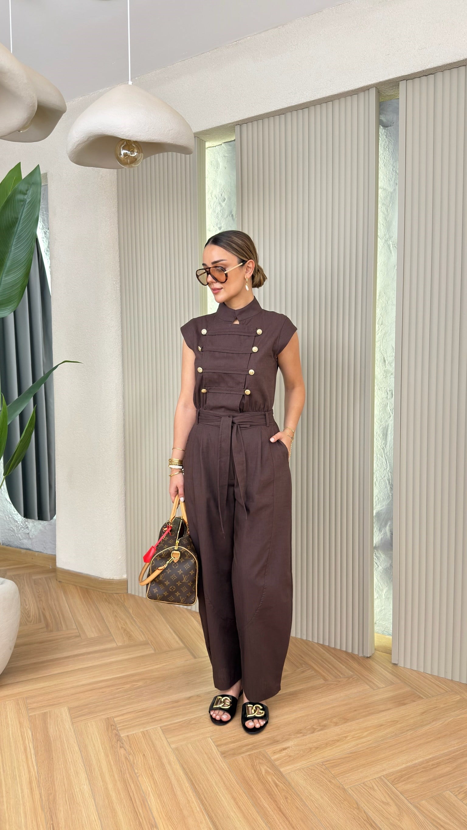 Polve Zra Model Gold Düğmeli Keten Tulum