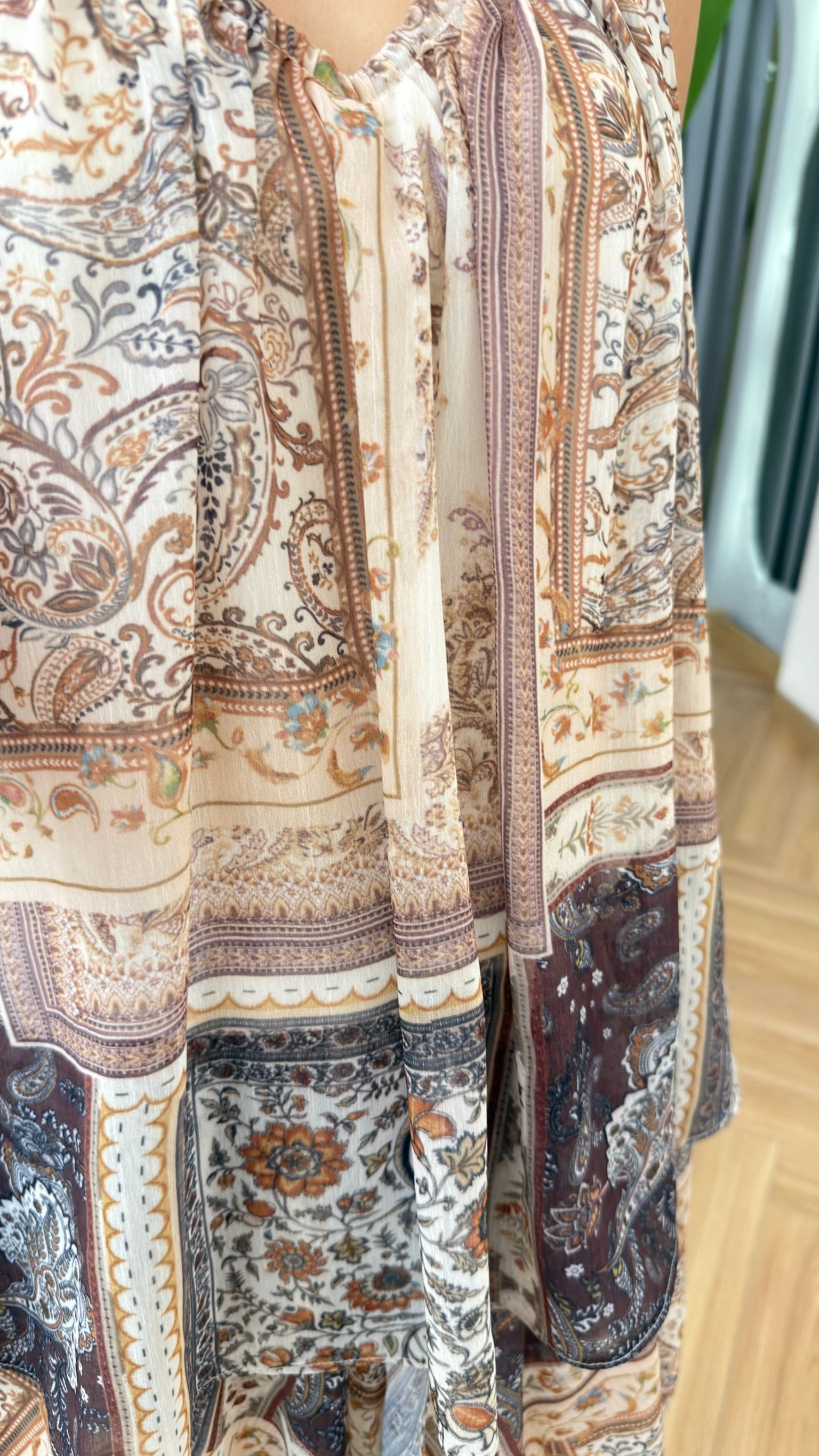 Yogle Etnik Desen Şifon Bluz Pantolon Takım