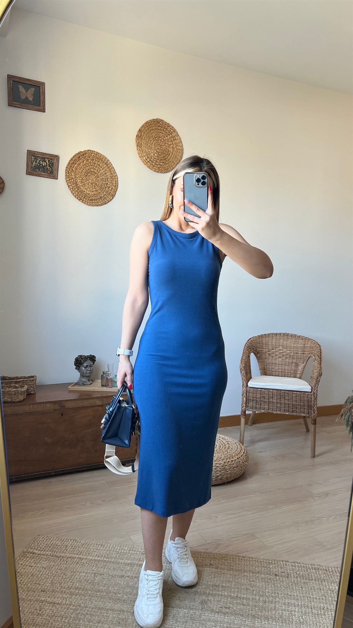 İndigo Fitilli Basic Elbise
