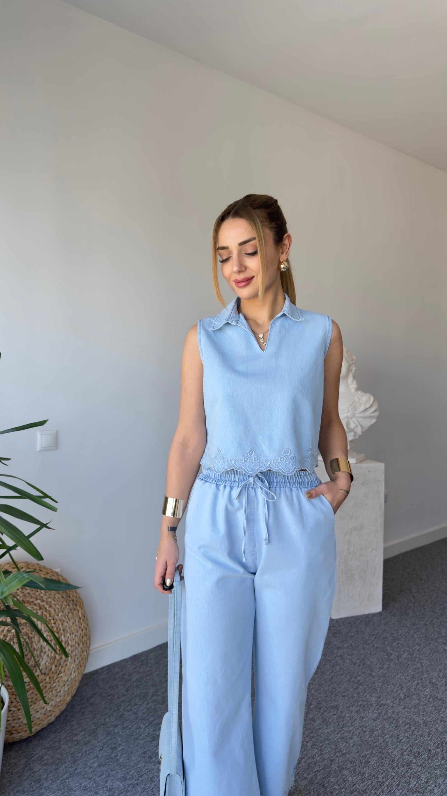 Une Nakış Detaylı Tensel İkili Takım