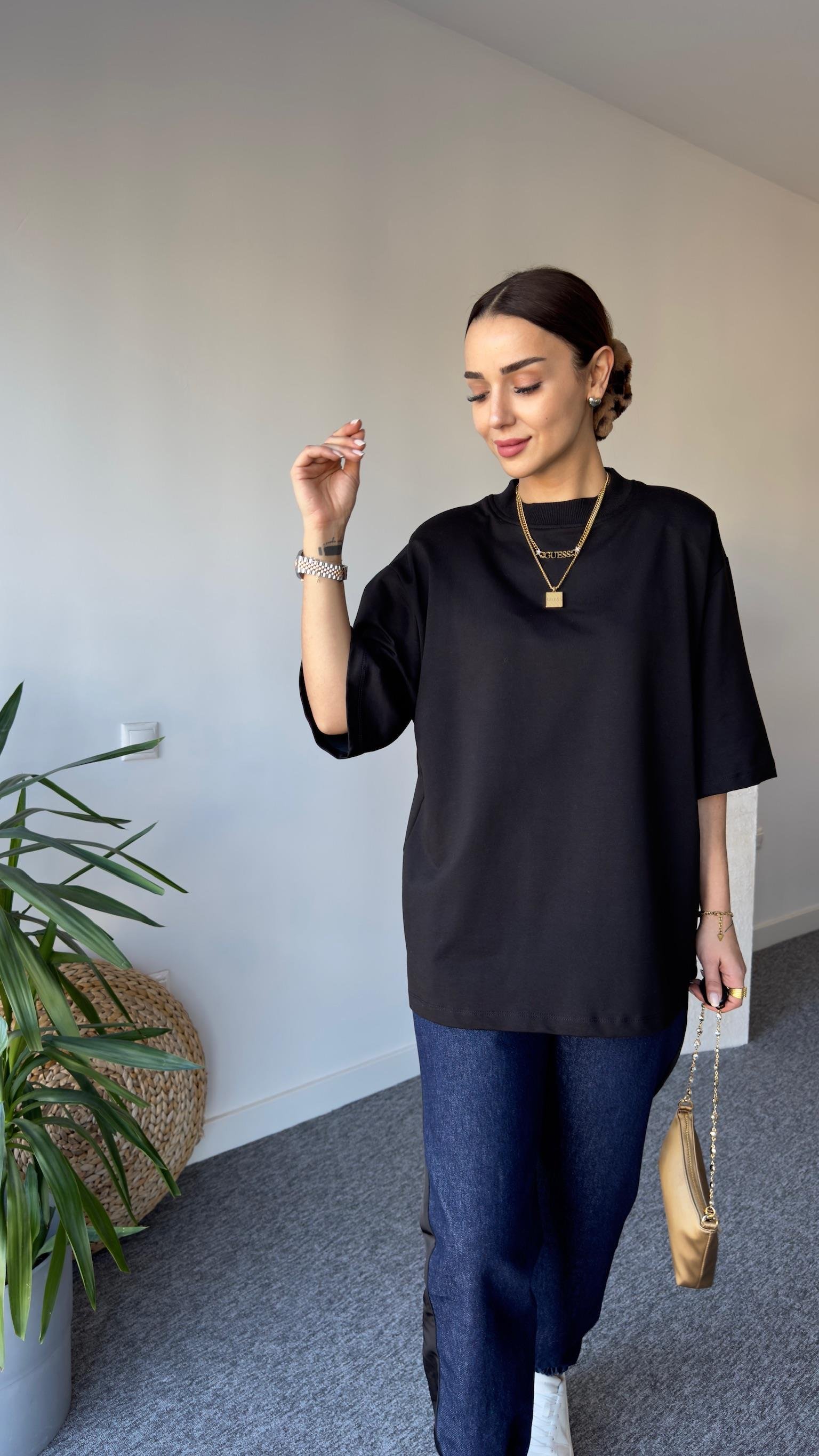 Vatkalı Premıum Siyah Basic Tshirt