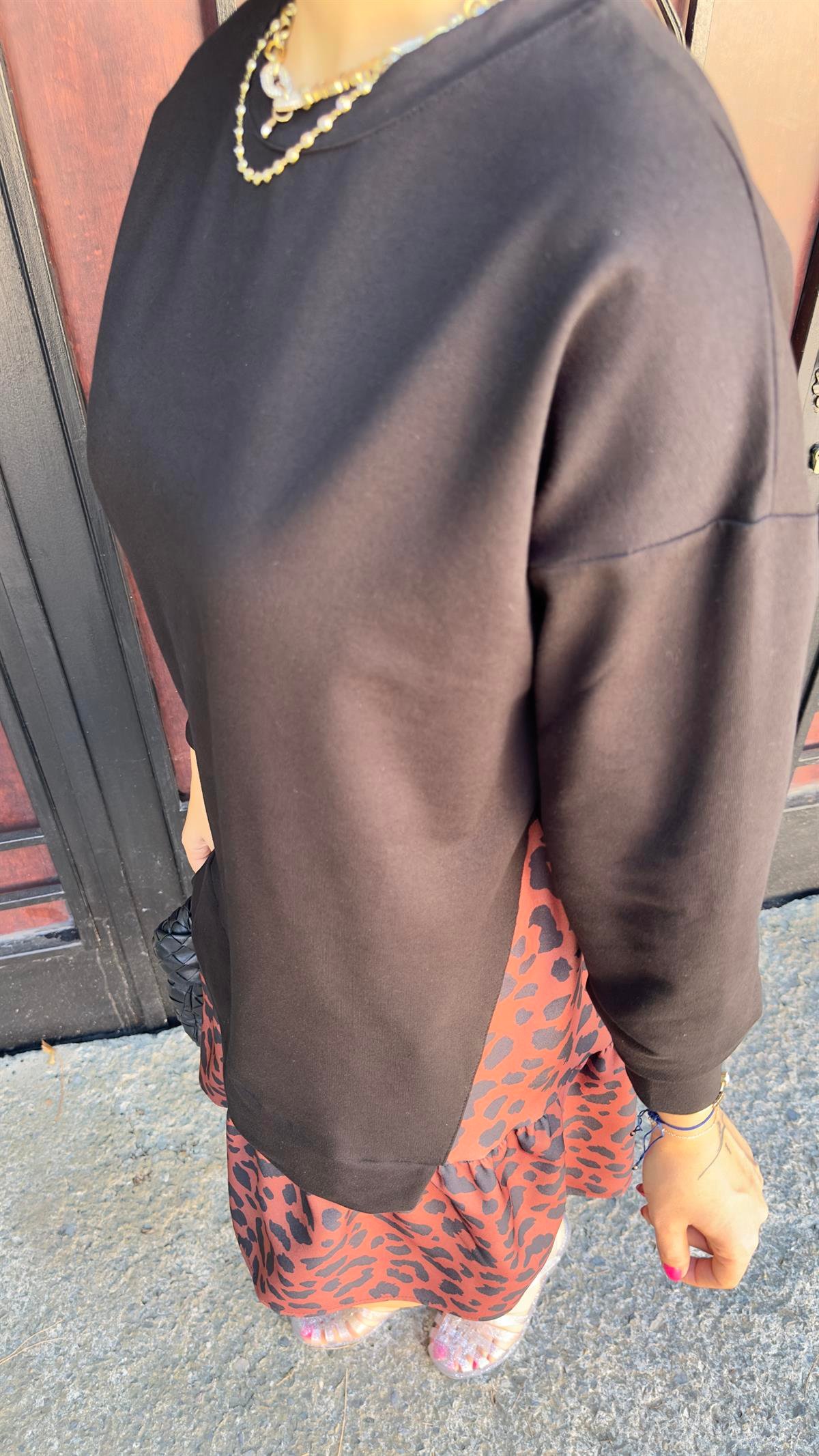 Leopar Detaylı Sweat Elbise