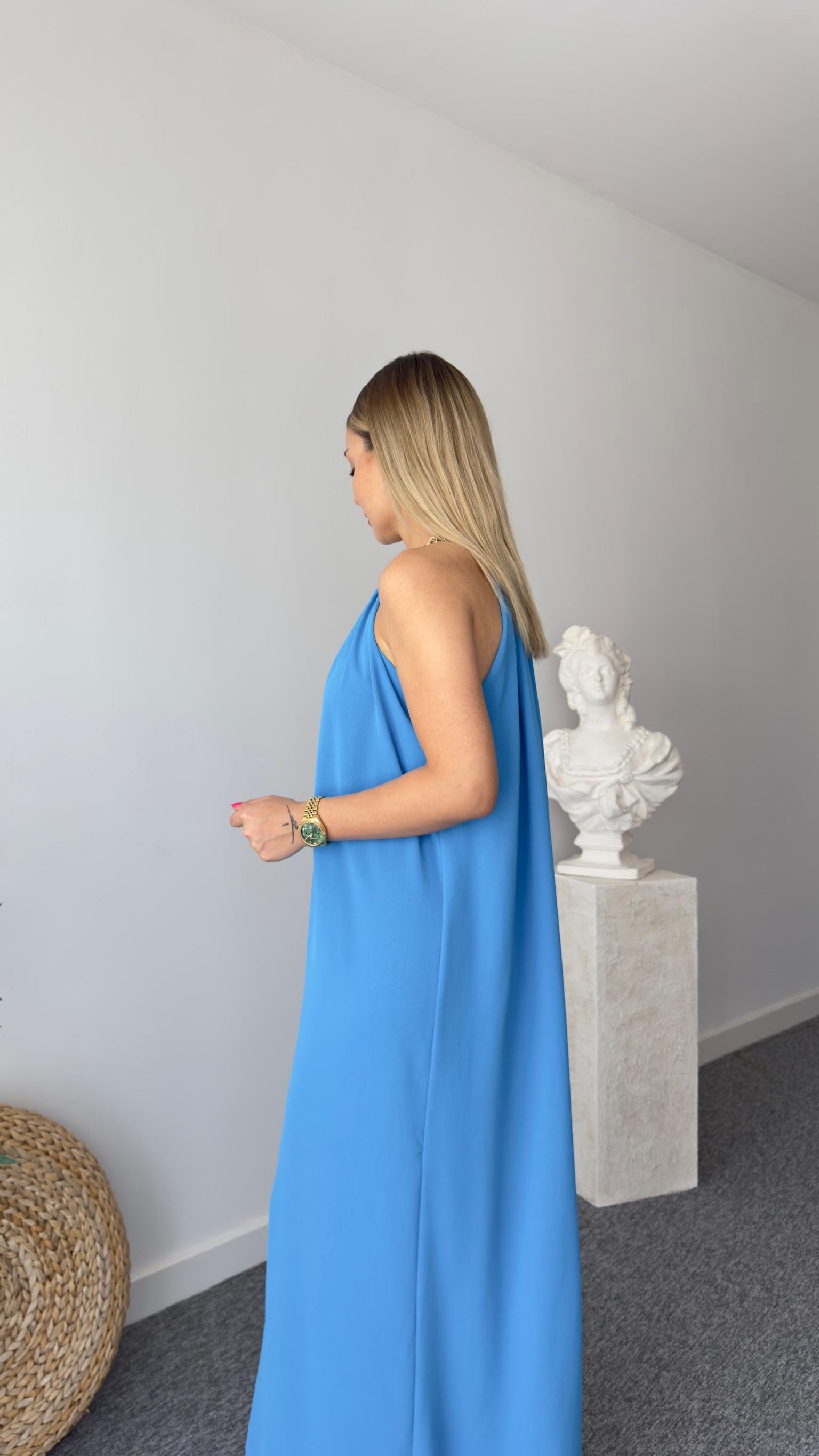 Kolyeli Orj Model Mavi Elbise 