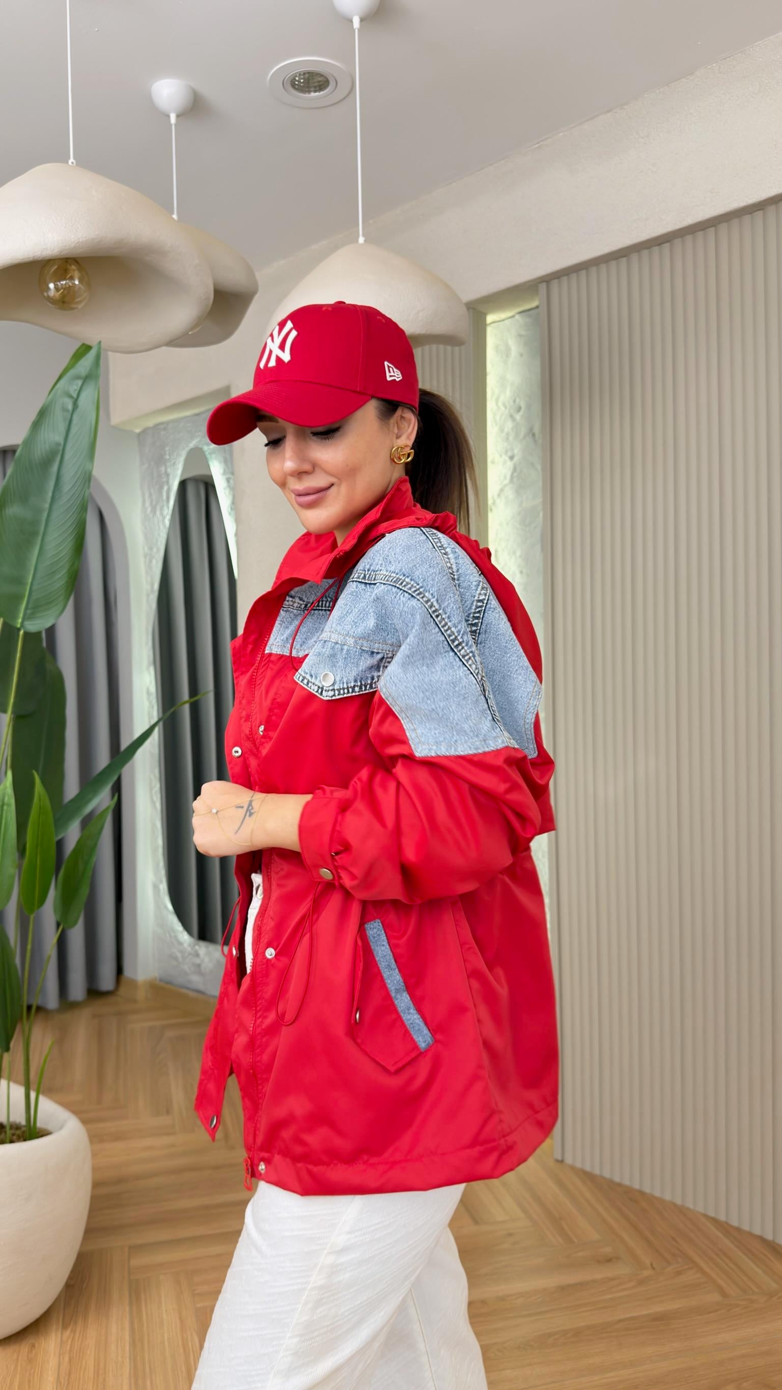 Denim Mix Kırmızı Premium Ceket