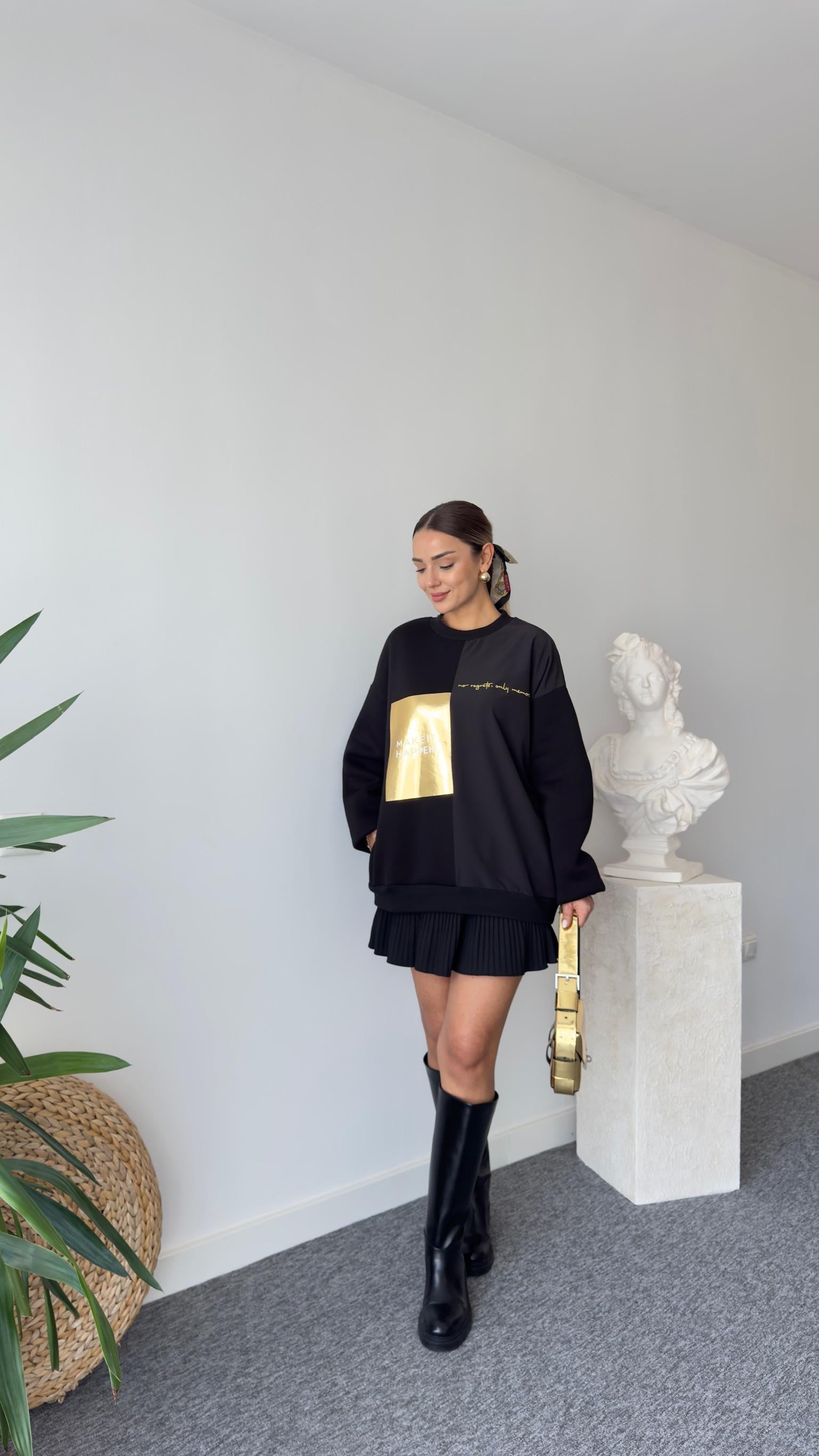 Make It Happen Yazılı Cep Detaylı Sweatshirt