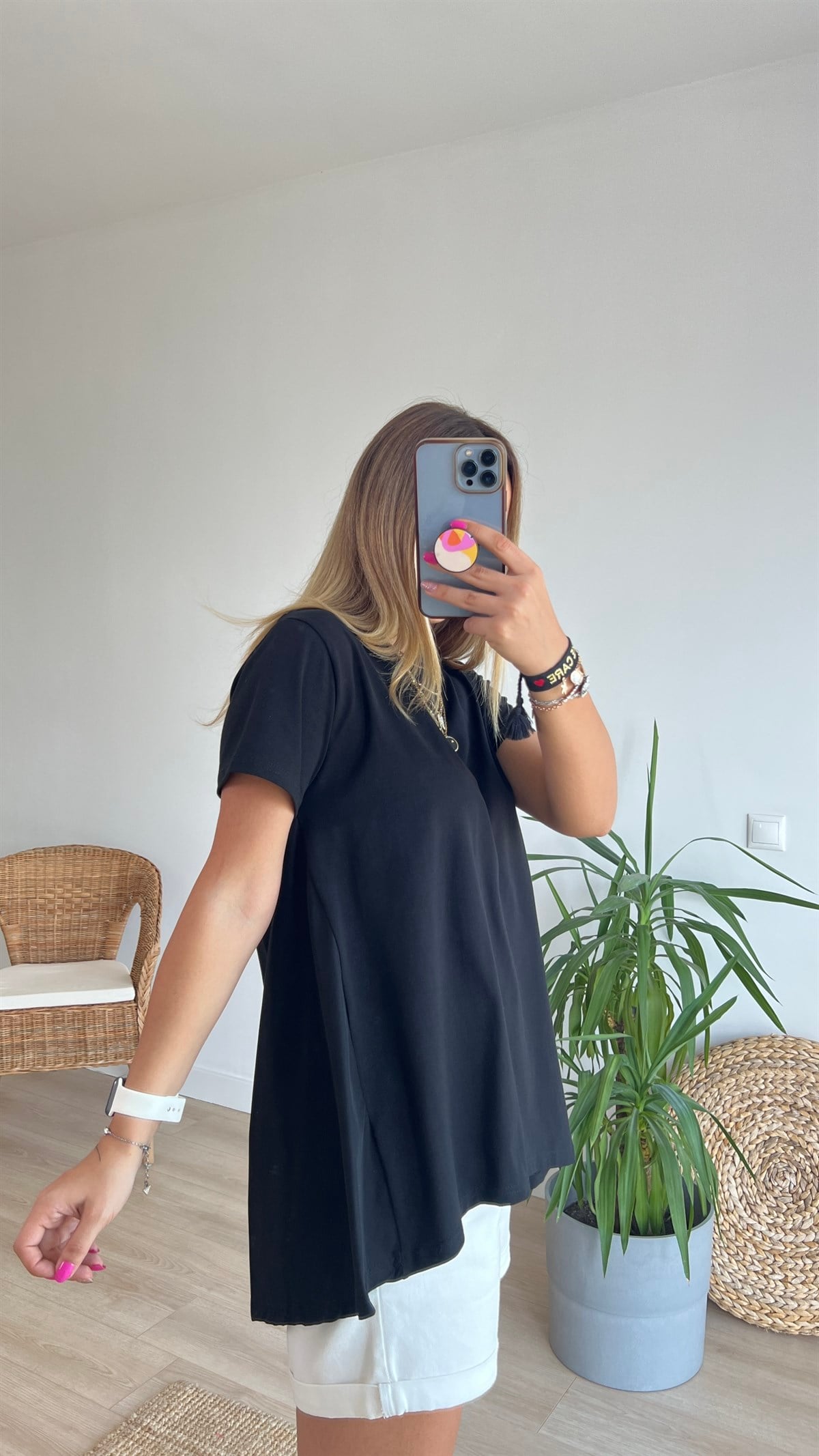 Arkası Poplin Detaylı Siyah Tshirt