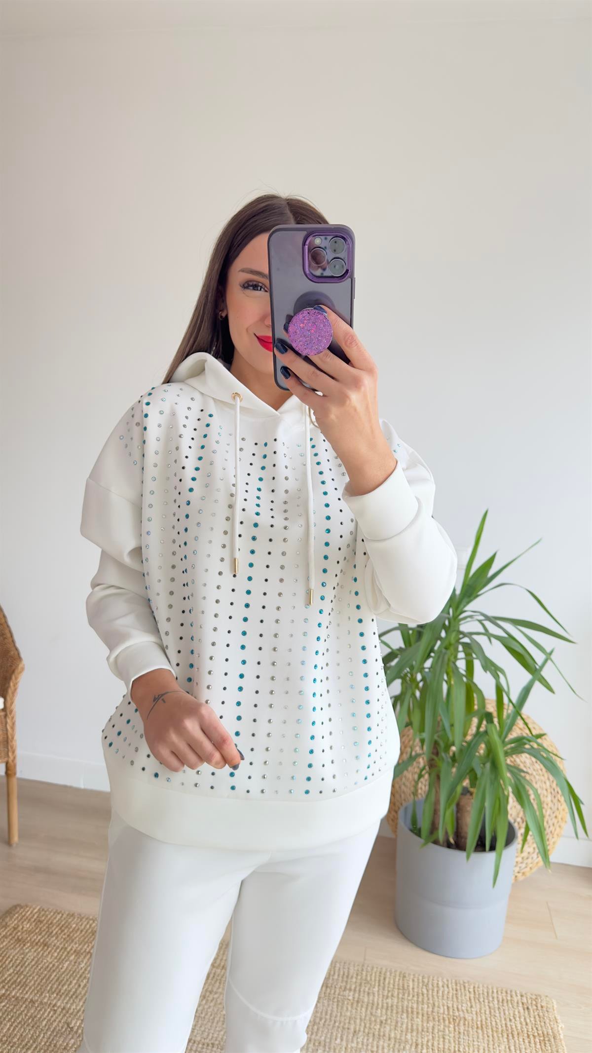 Marka Model Taşlı Scuba Sweat