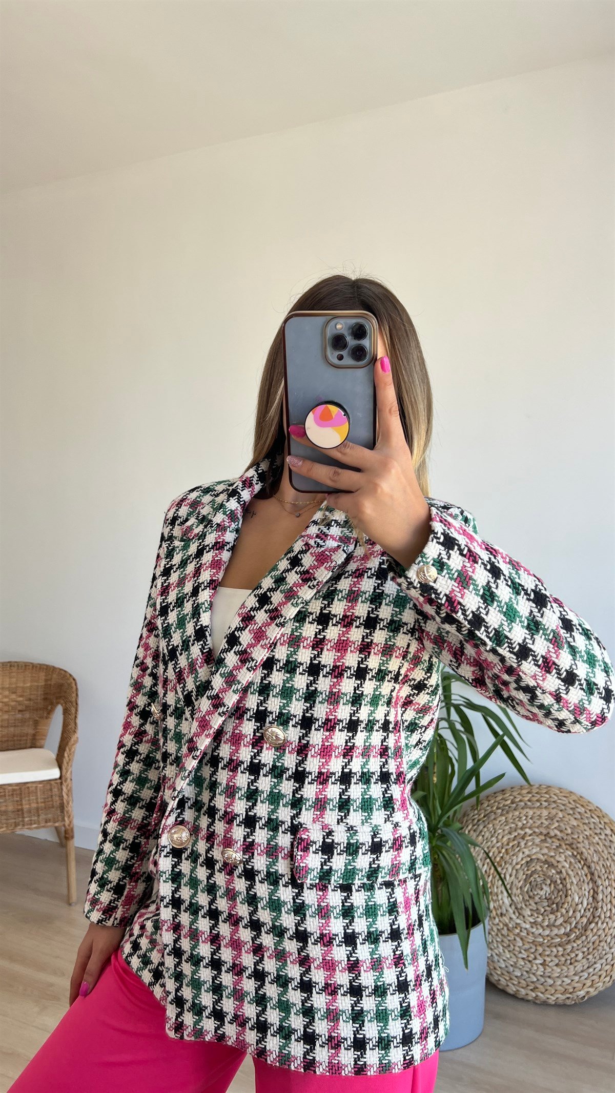 Renkli Tüvit Blazer Ceket 
