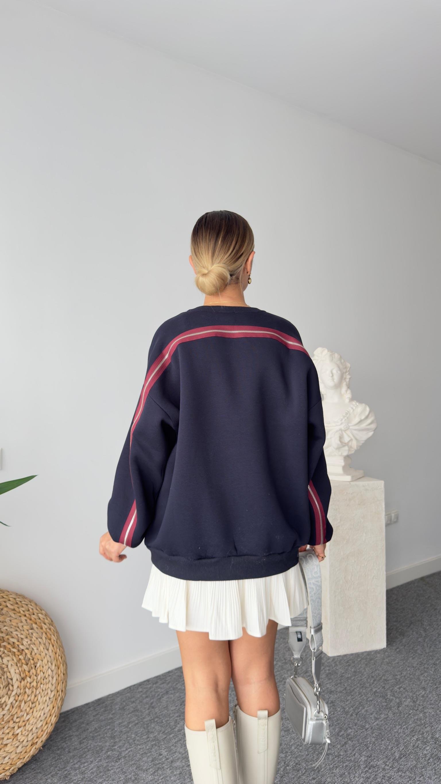 Boston Yazılı Sırt Fermuar Detay Sweatshirt