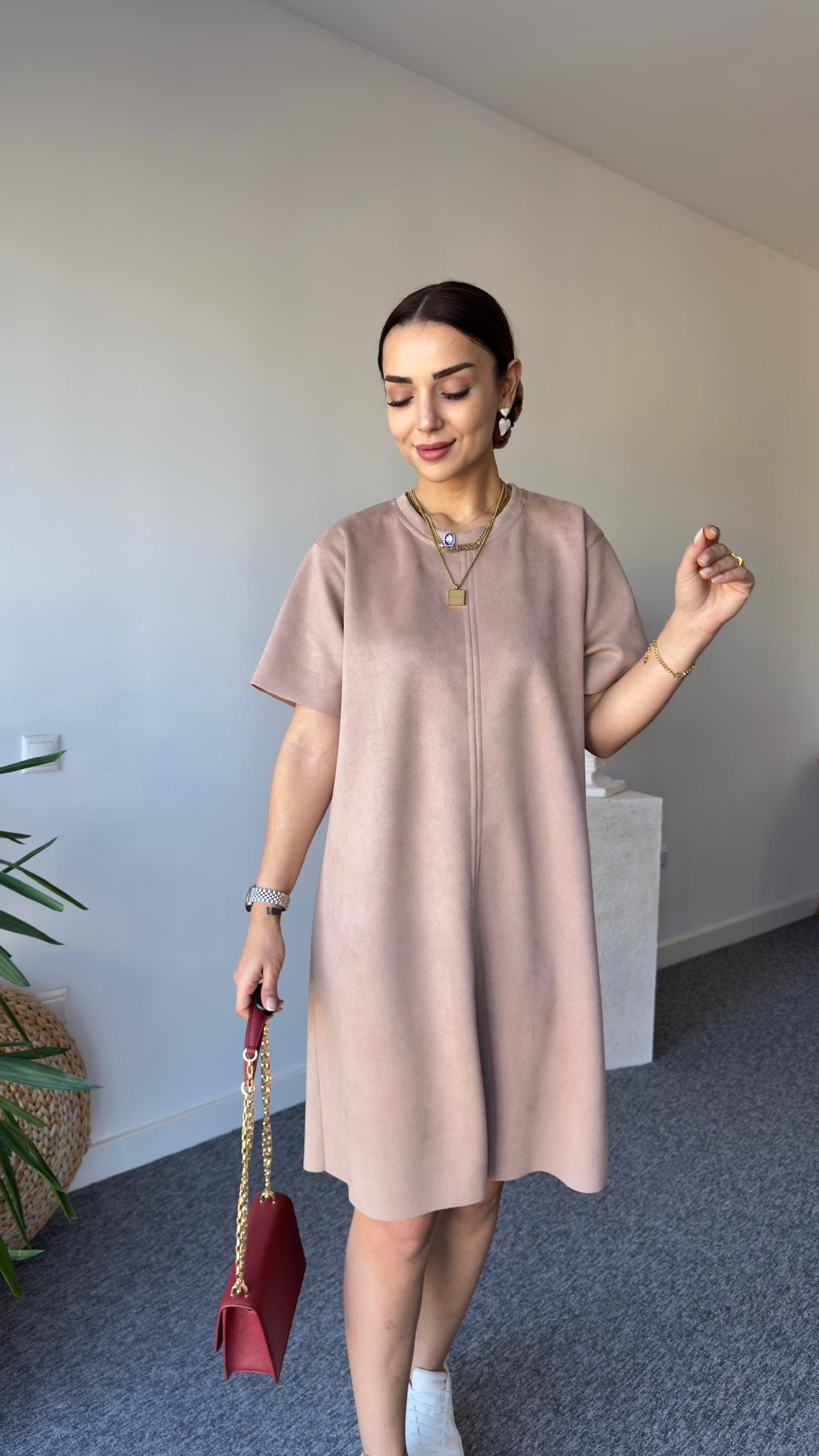 Bej Süet Basic Elbise