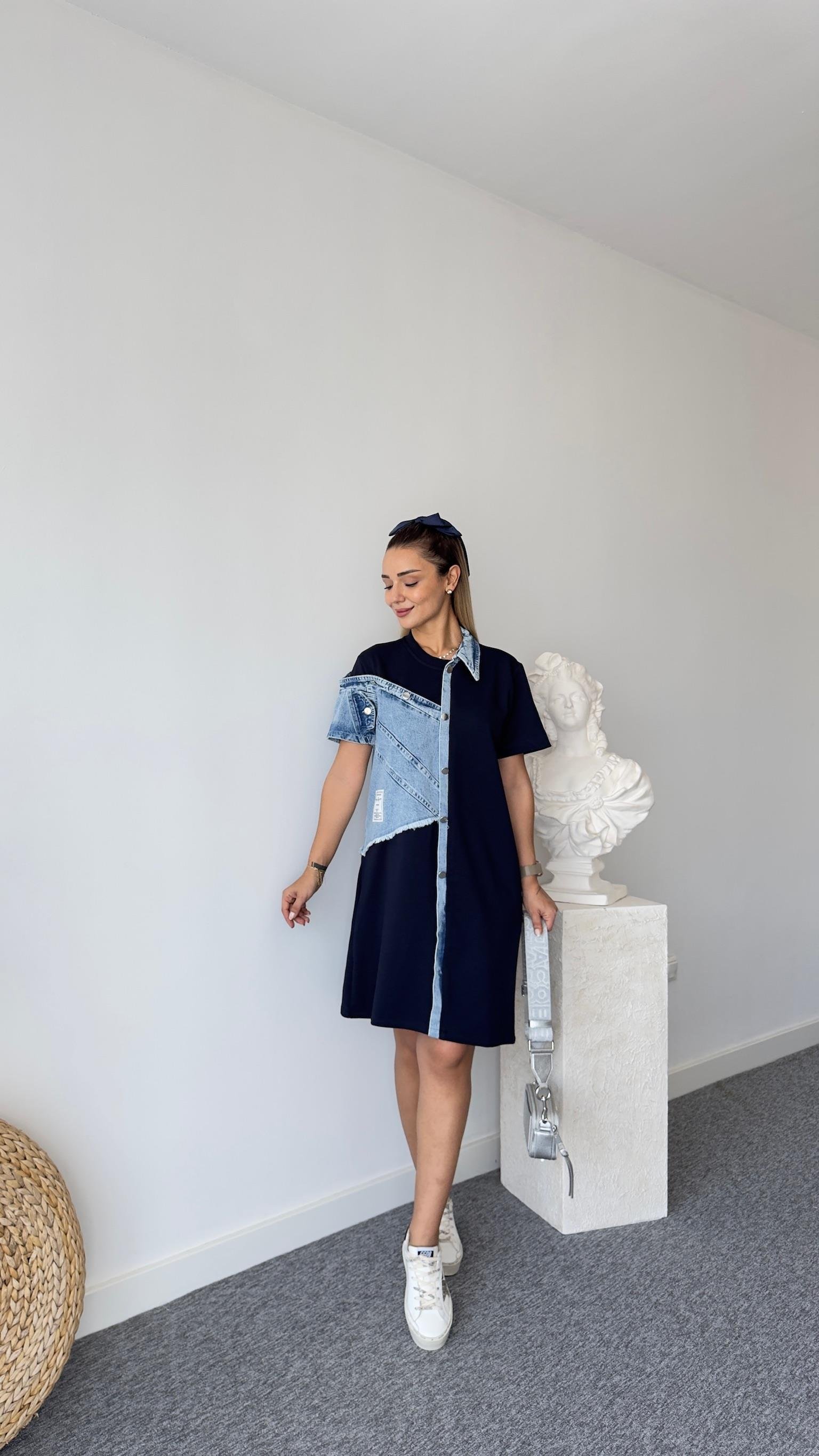 Lowel Jean Detaylı Tasarım Lacivert Elbise 