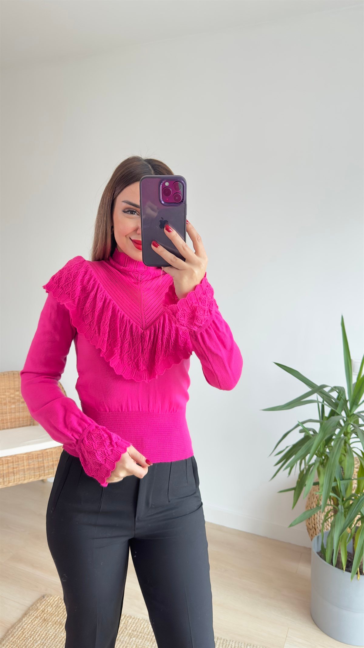 Fuşya Fırfırlı Triko