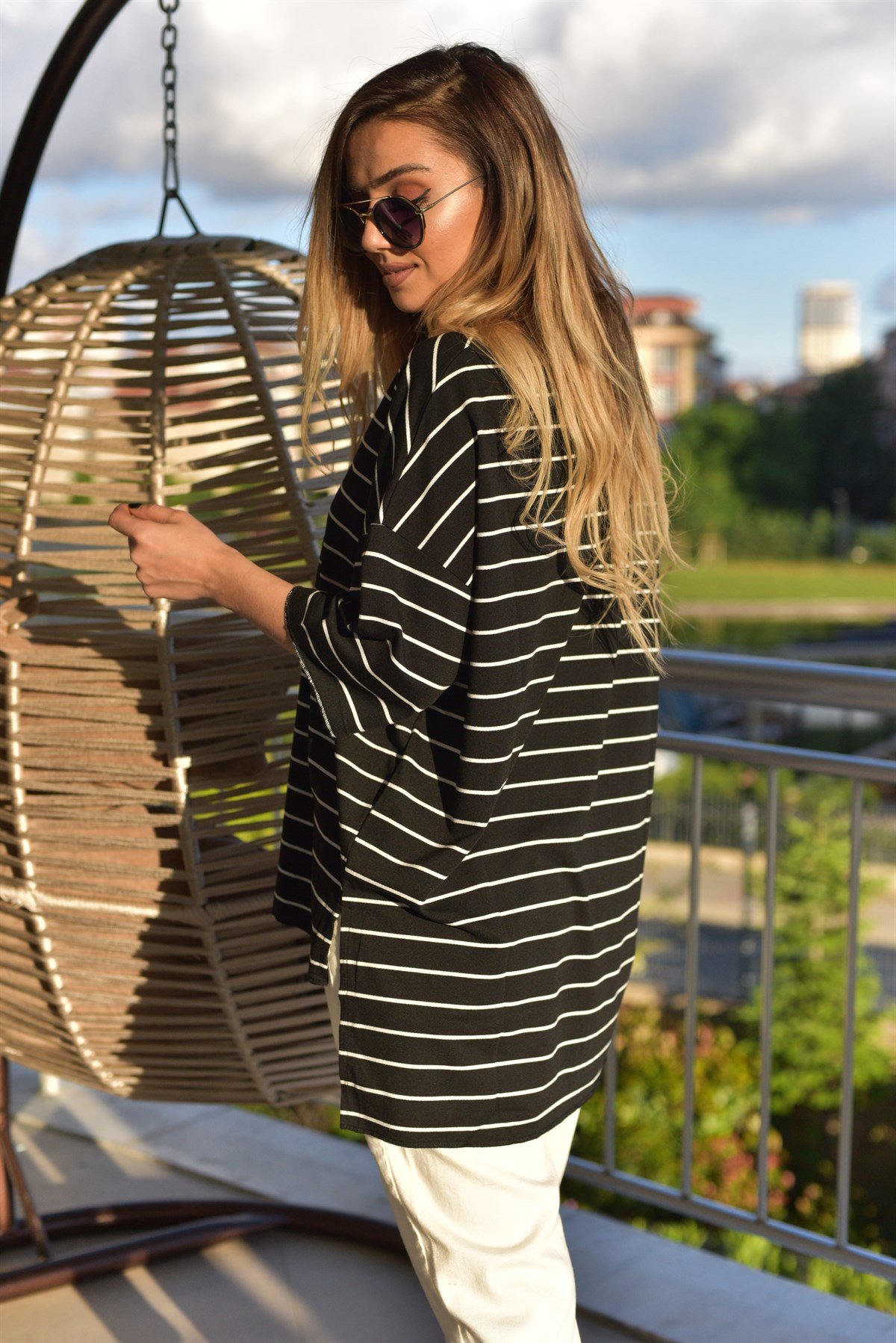 Çizgili Siyah Basic Tshirt