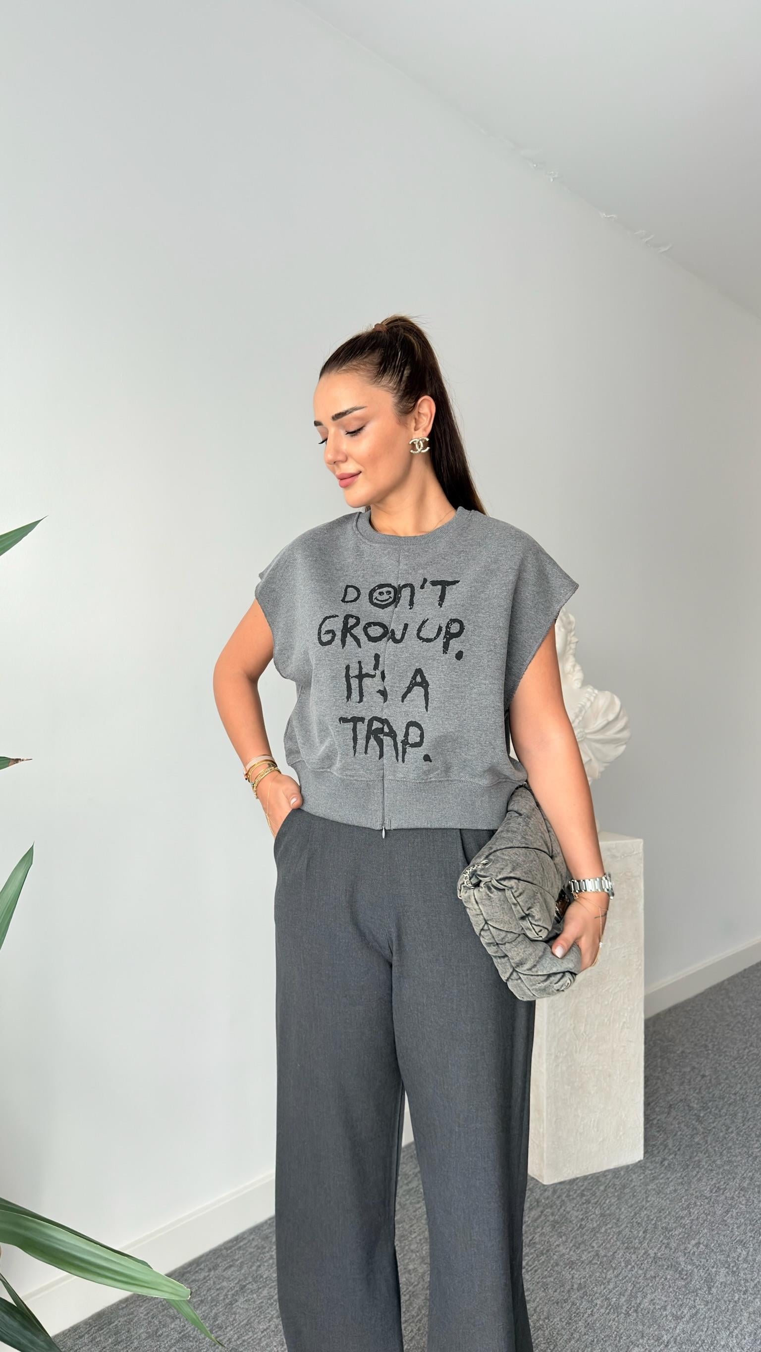 Talisa Yazı Detaylı Gizli Fermuar Sweatshirt