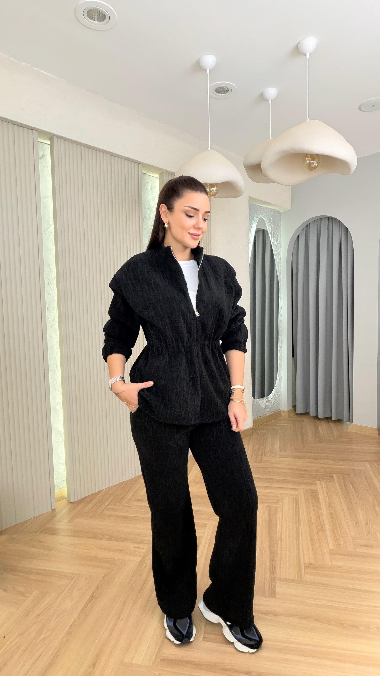 Siyah Nisi İçi Polarlı Sweat Takım