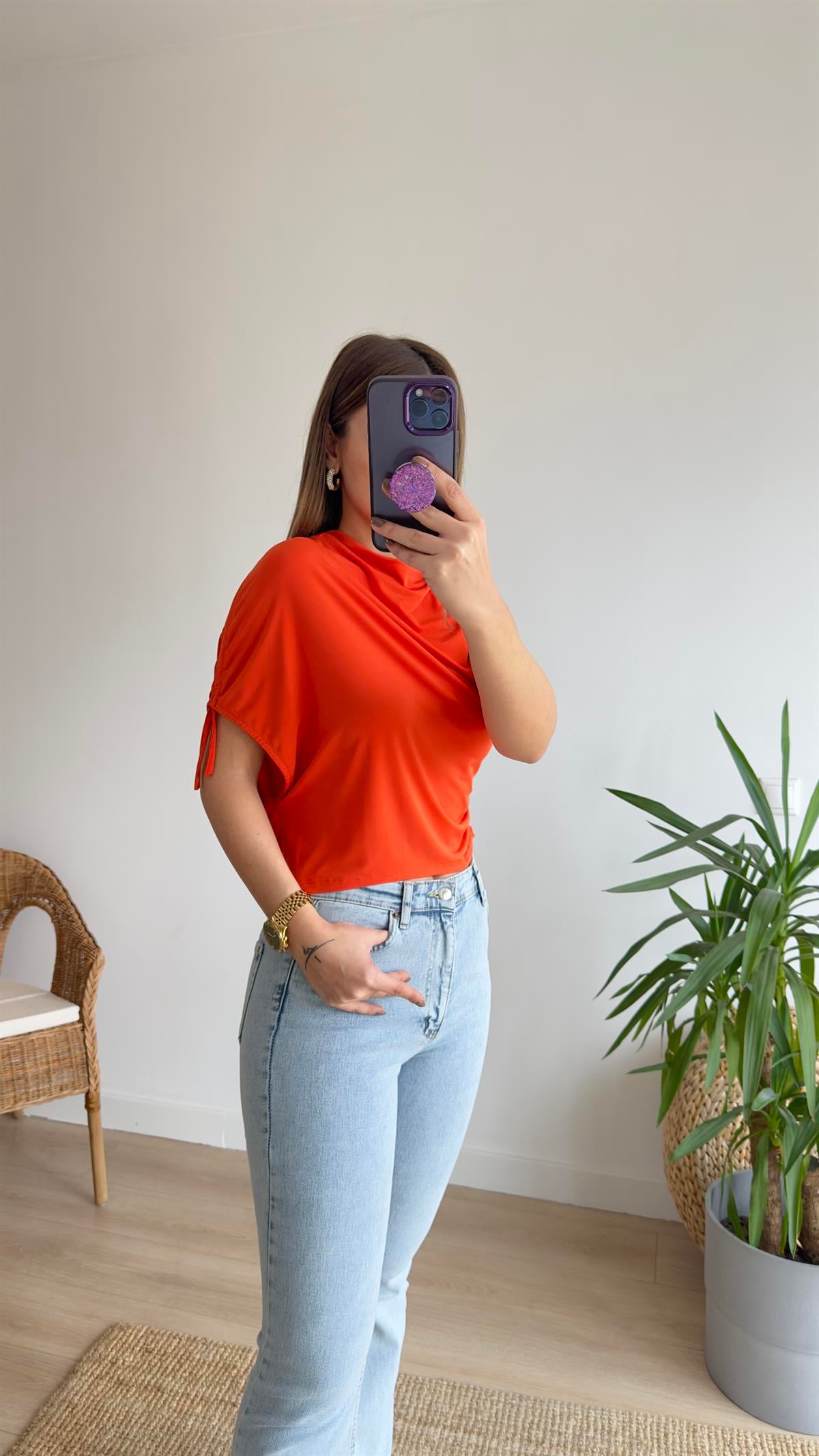 Zra Model Omzu Büzgülü Turuncu Bluz