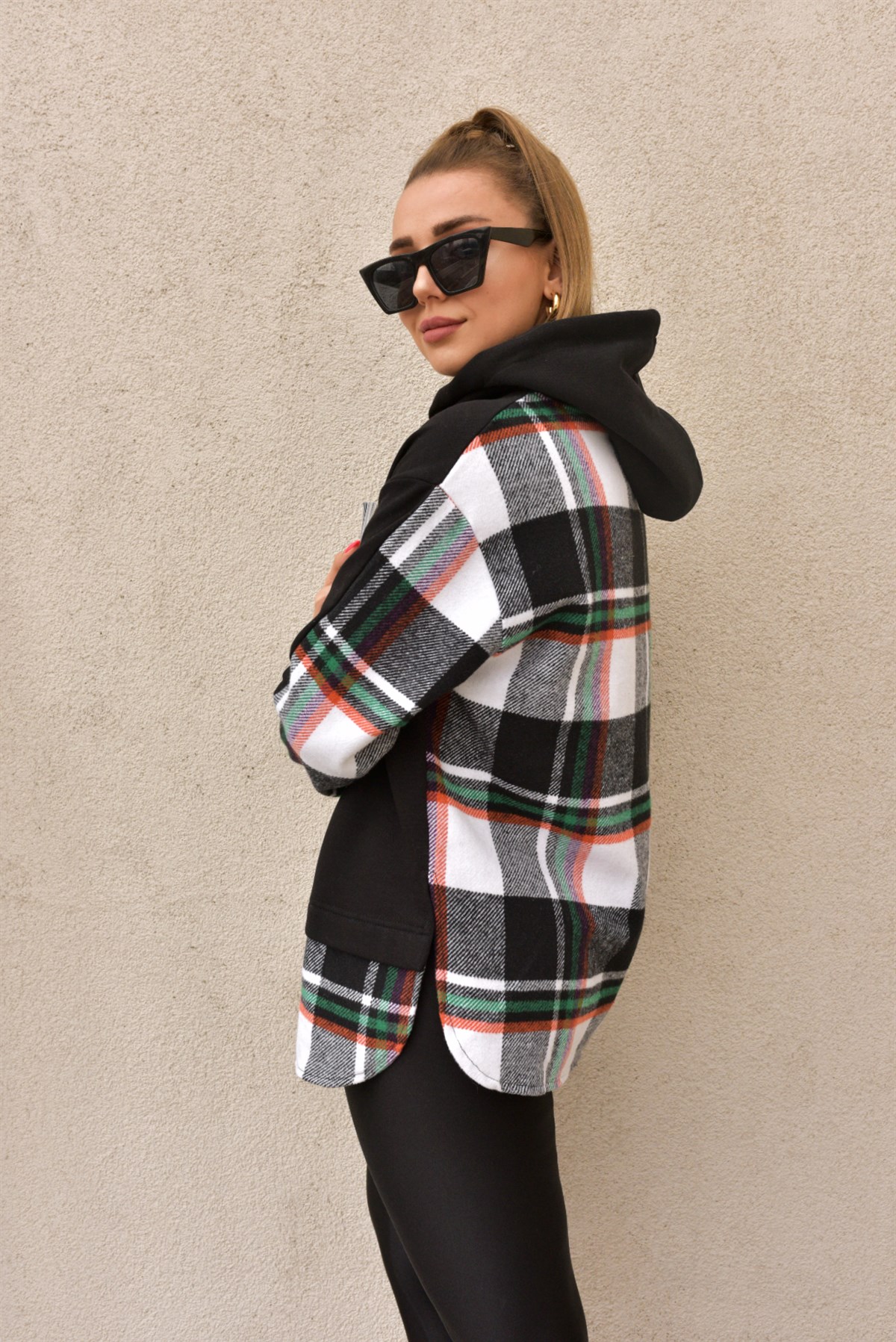 Ekose Garnili Siyah Sweatshirt