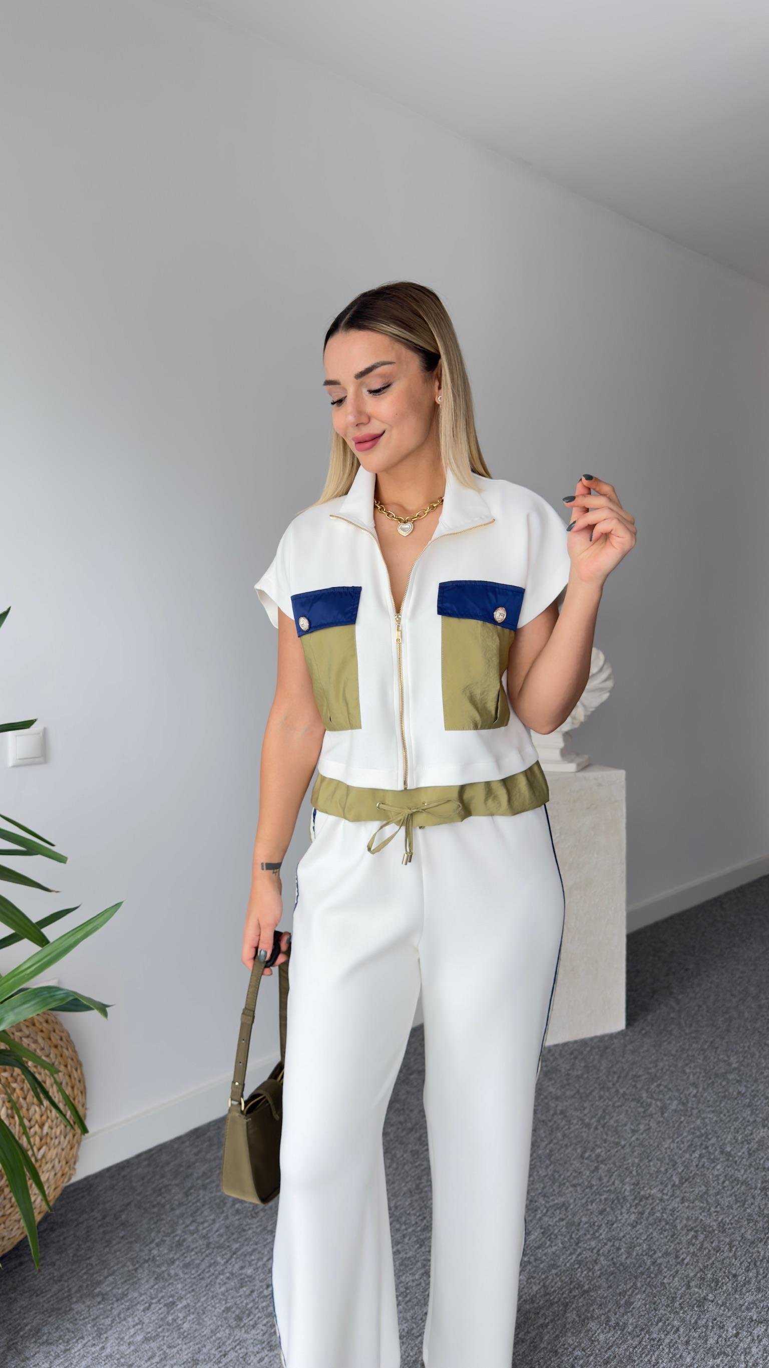 Paraşüt Kumaş Detay Tasarım Beyaz Takım