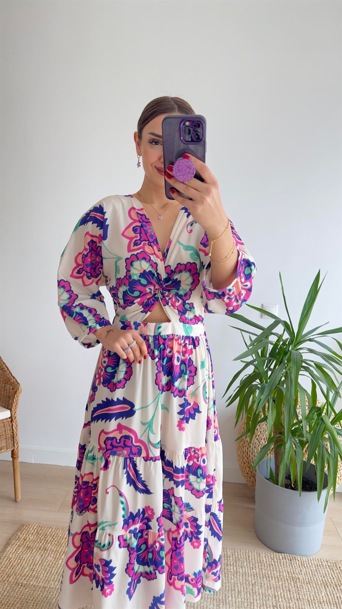 Nota Zra Model Desenli Poplin Elbise