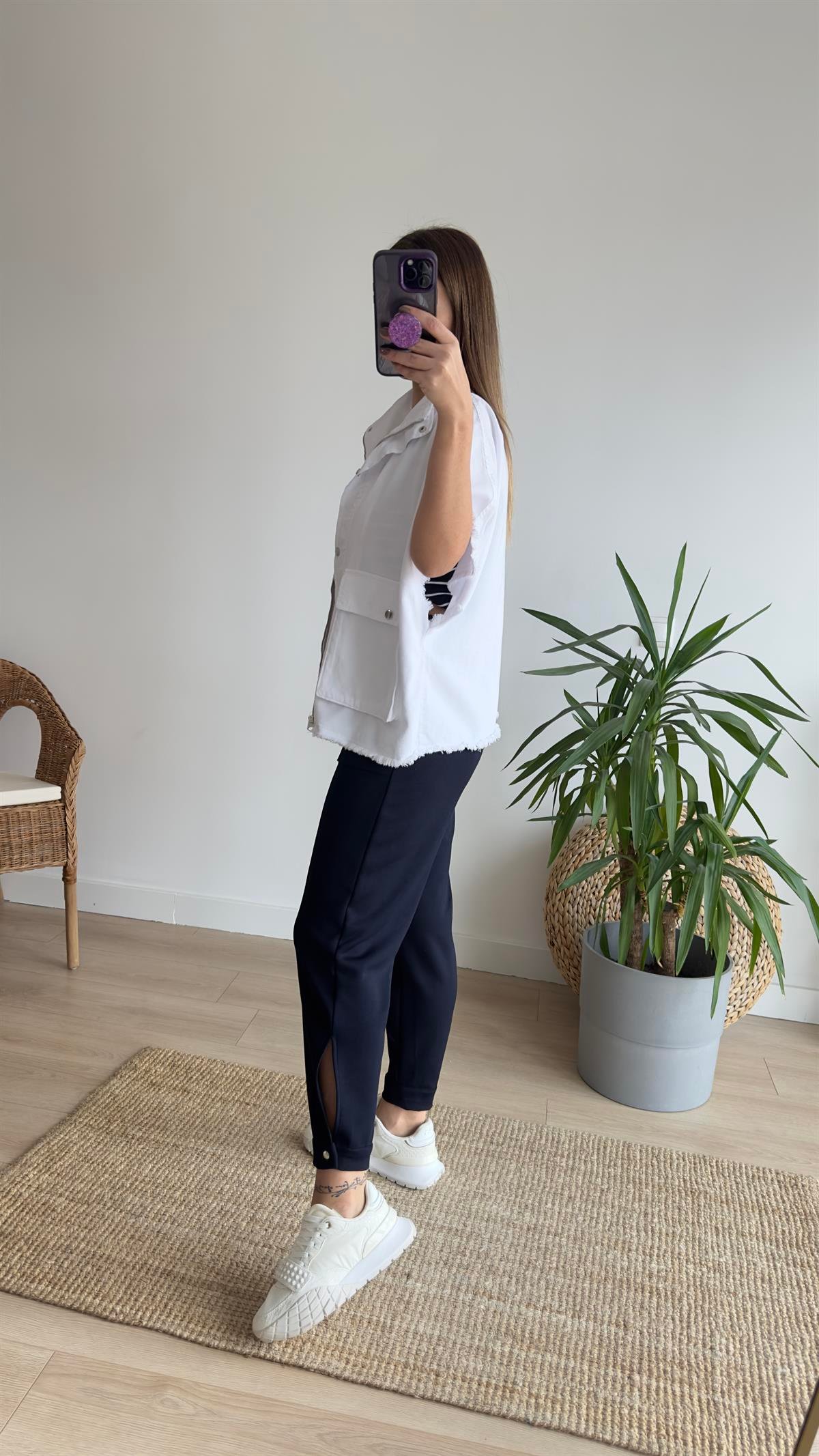 Cepli Oversize Beyaz Yelek