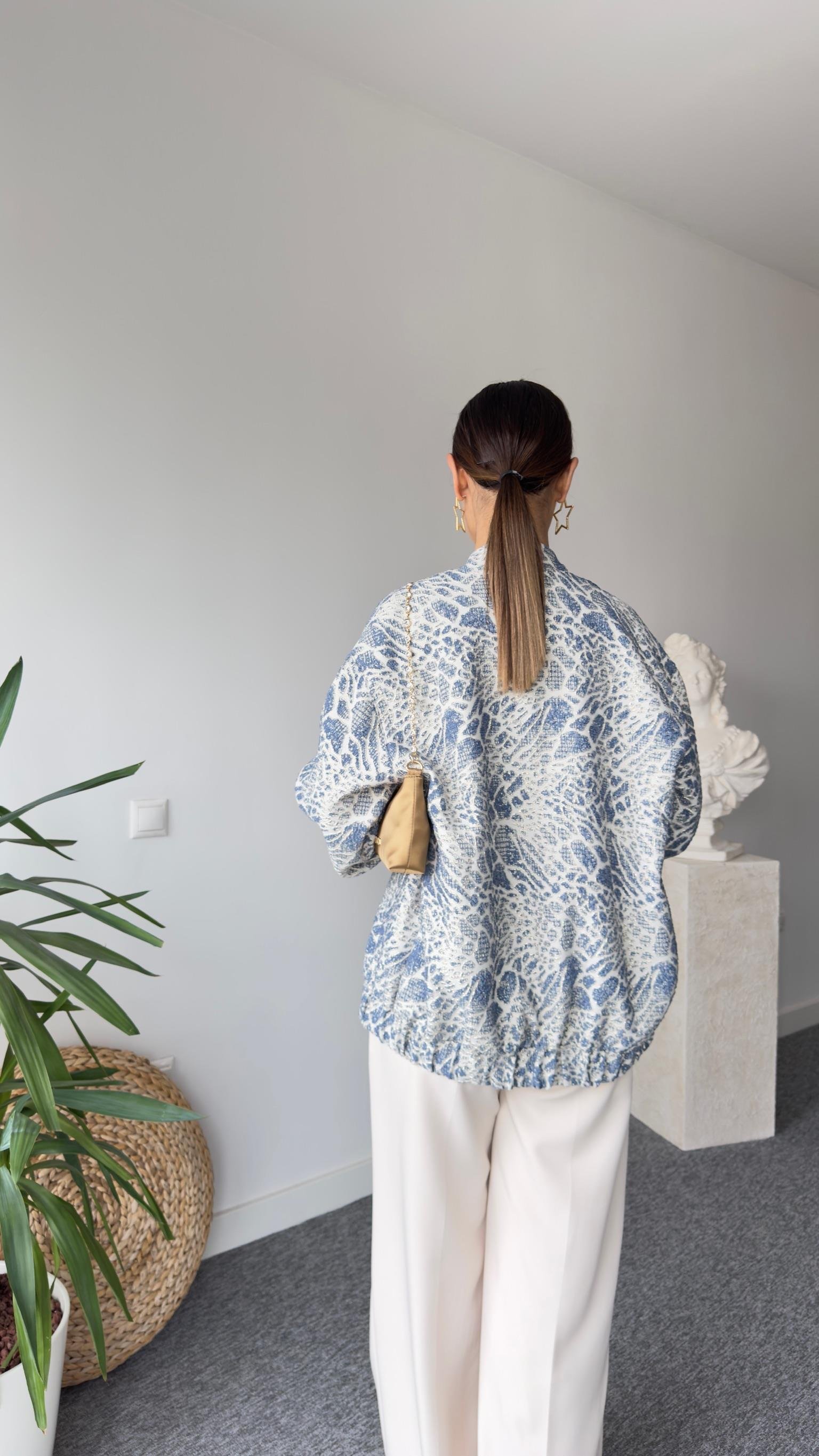 Simli Mavi Bomber Ceket