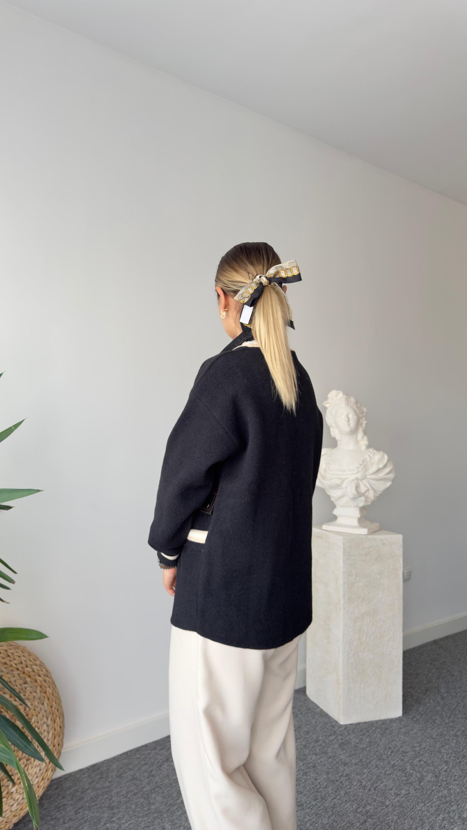 Bej Şeritli Kot Detaylı Premıum Hırka