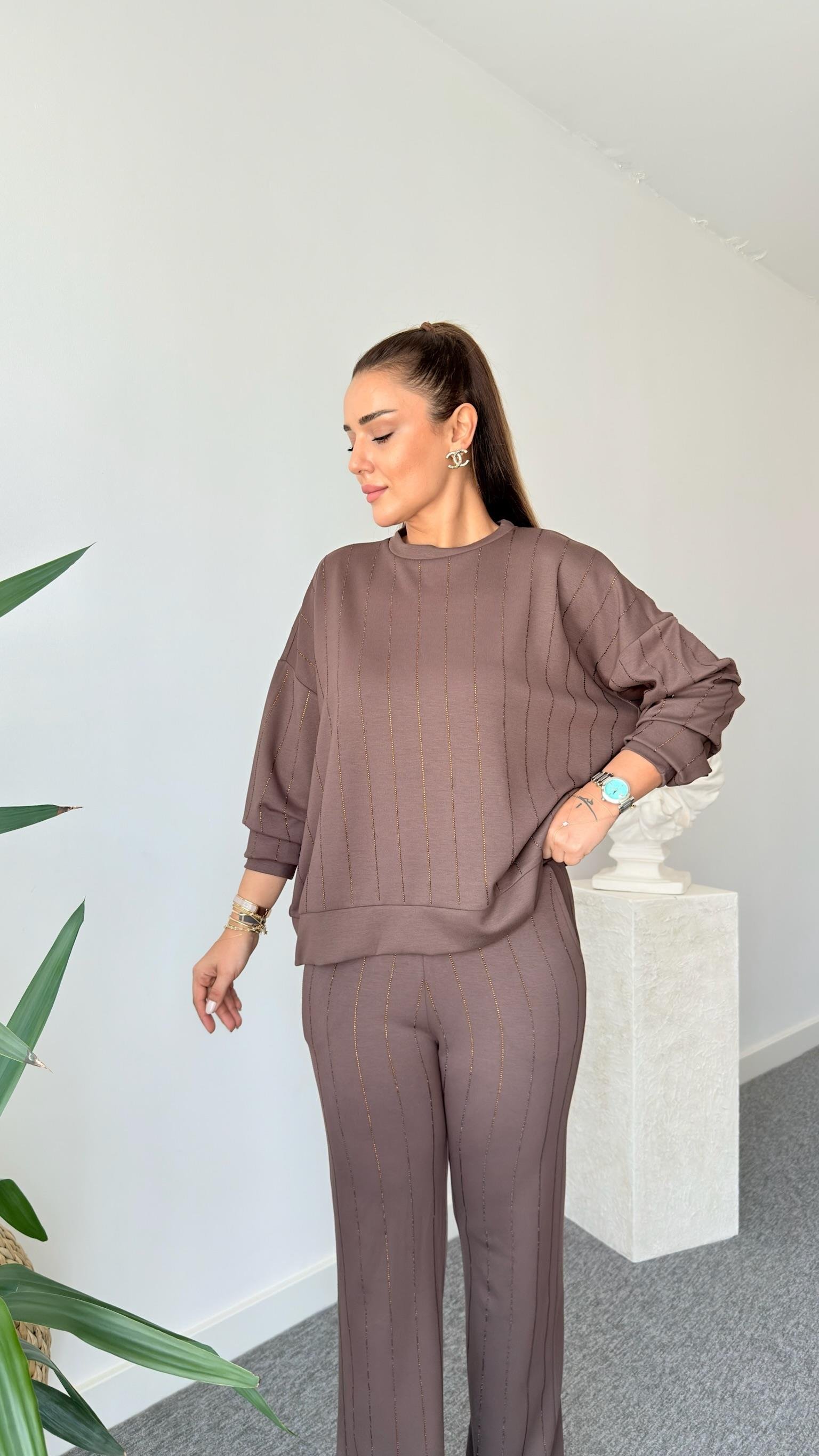 Kahve Jera Taşlı Modal Takım