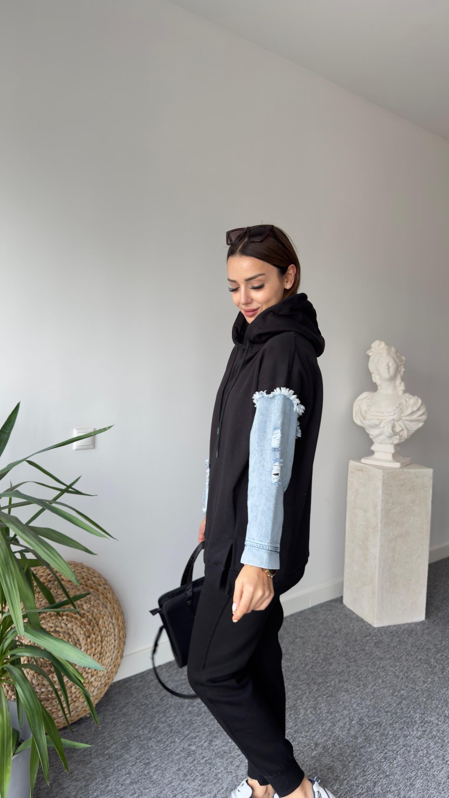 Piem Kot Detay Siyah Sweatshirt