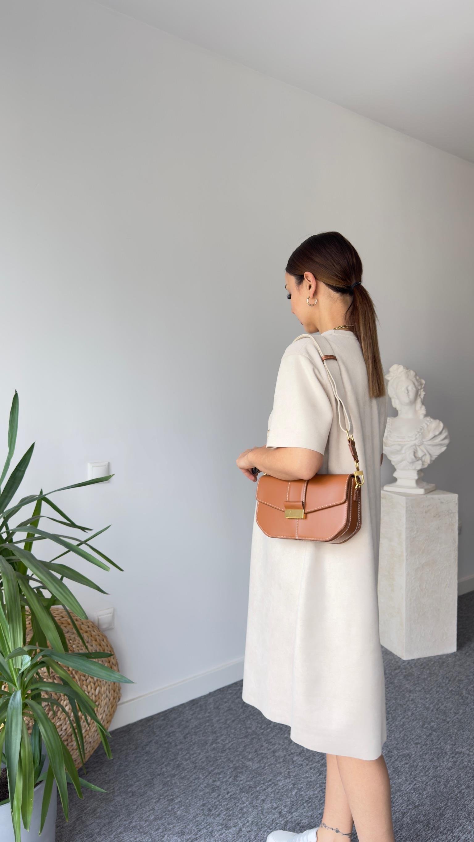 Krem Süet Basic Elbise