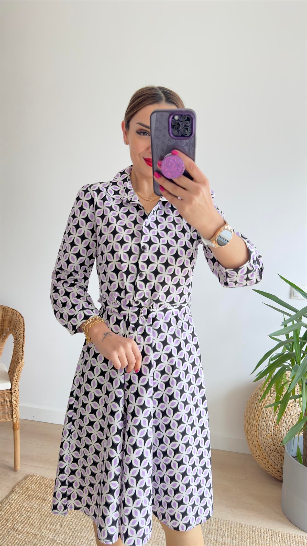 Arlo Mor Desenli Poplin Elbise 