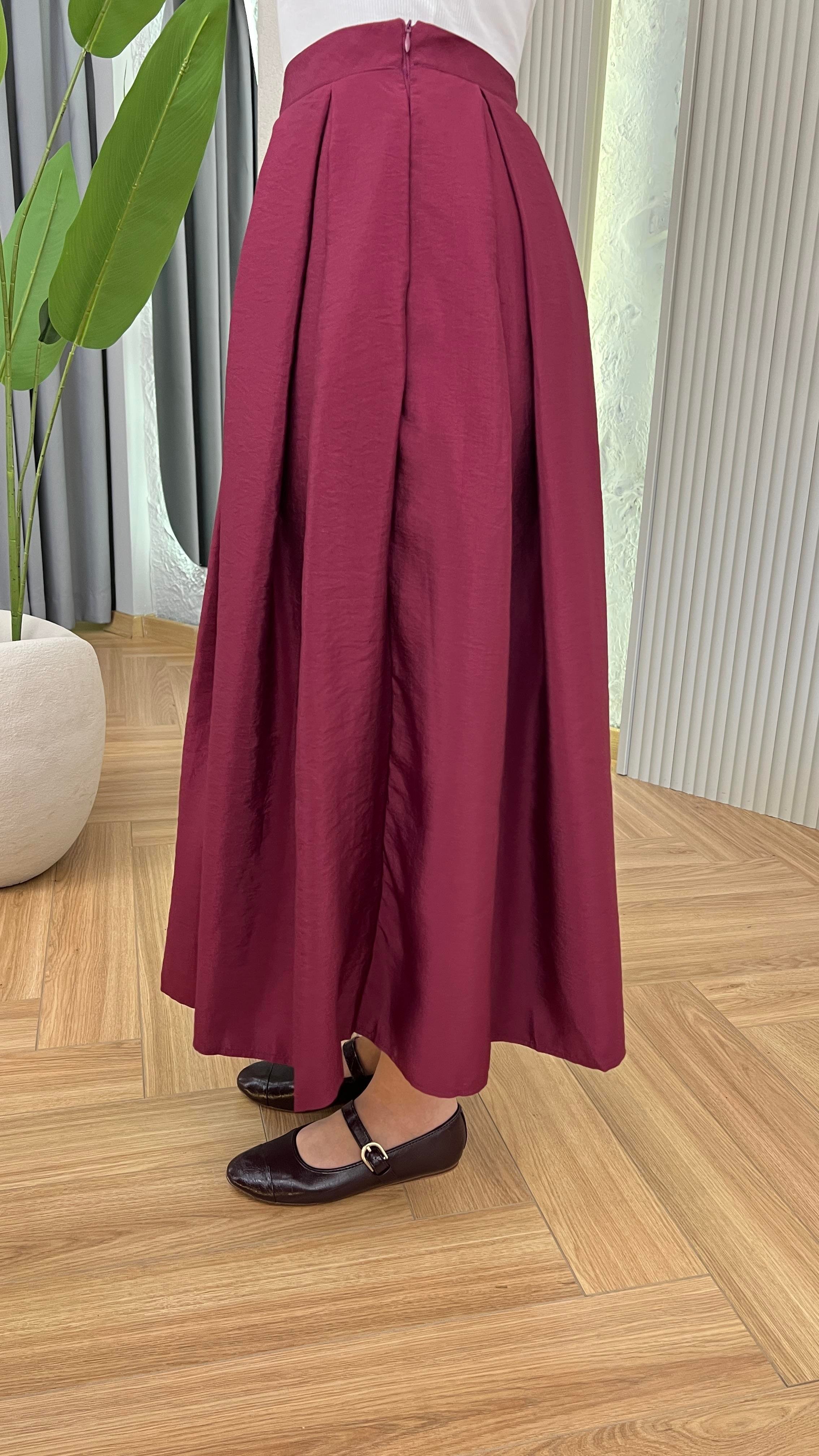 Bordo Yulia Pile Detaylı Etek
