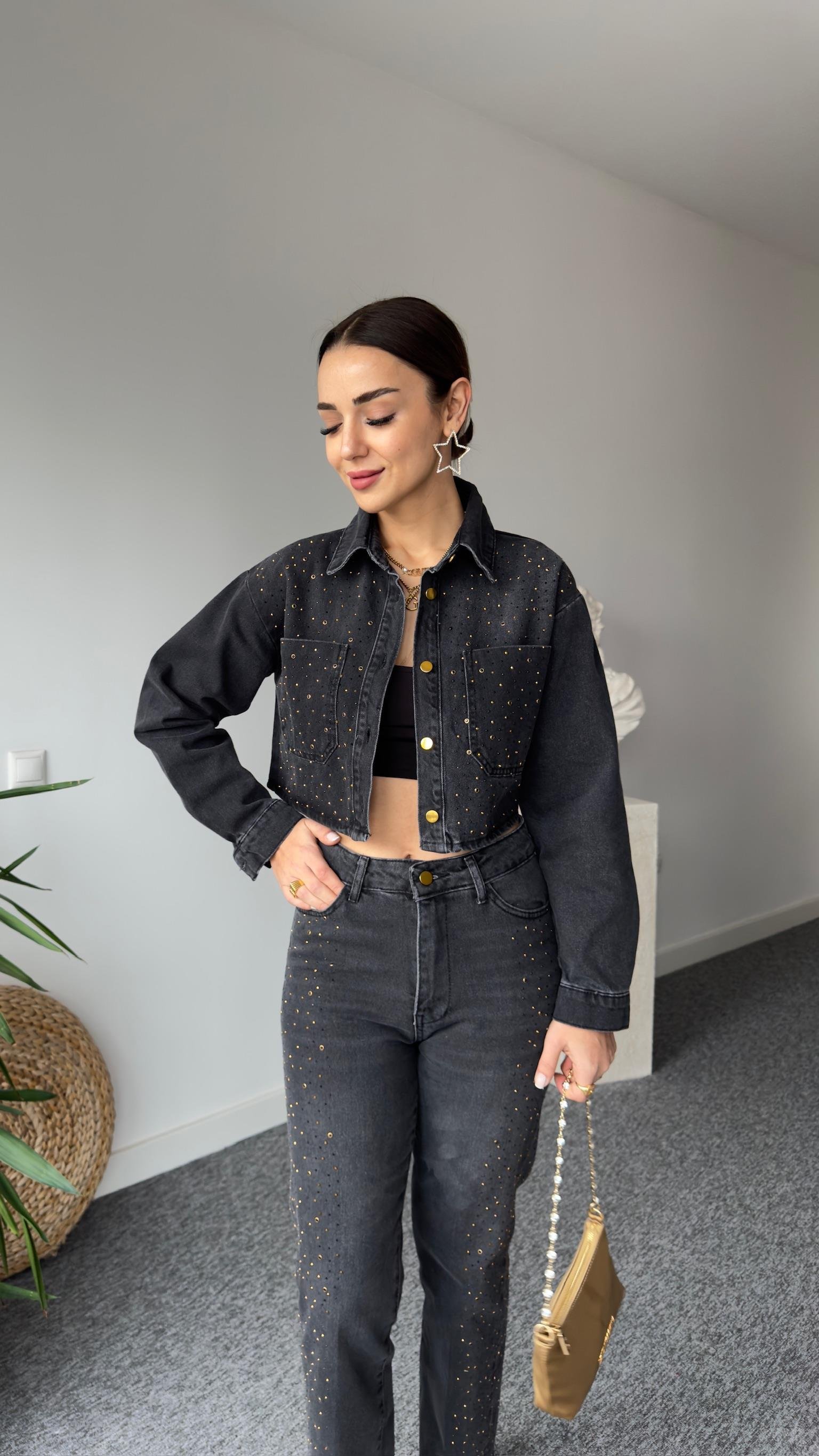 Zra Model Taşlı Antrasit Jean Takım