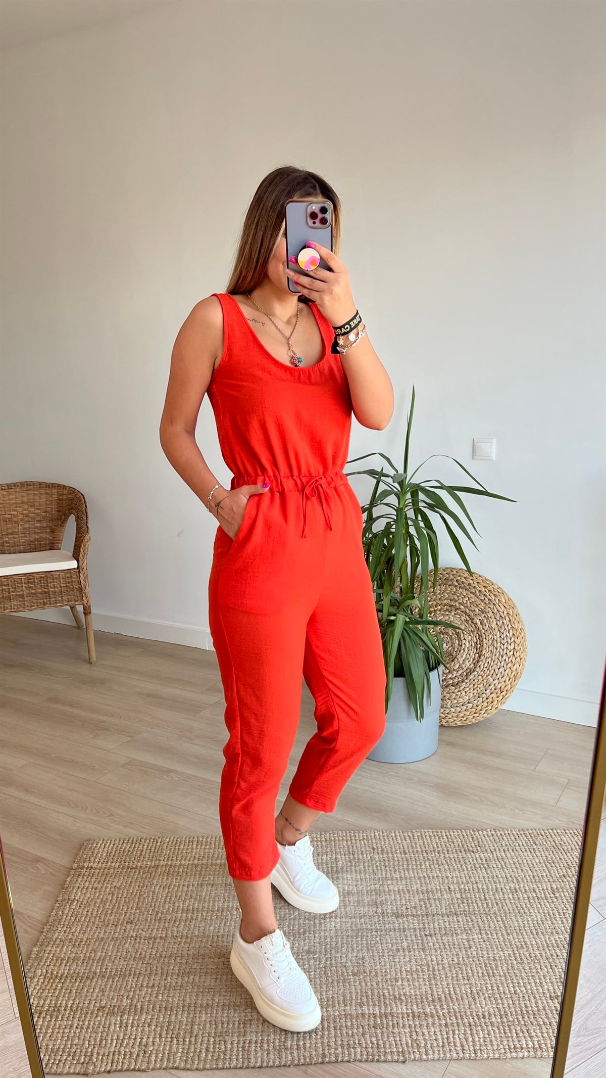 Beli Lastikli Turuncu Kolsuz Tulum