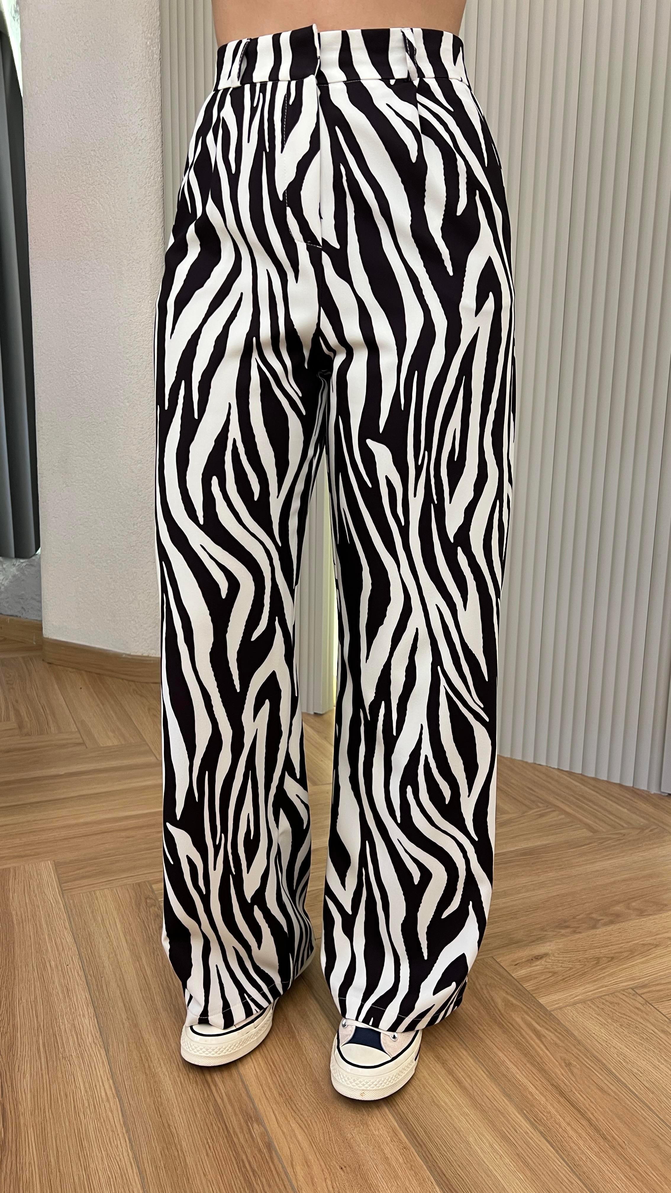 Lares Zebra Desenli Yüksek Bel Pantolon