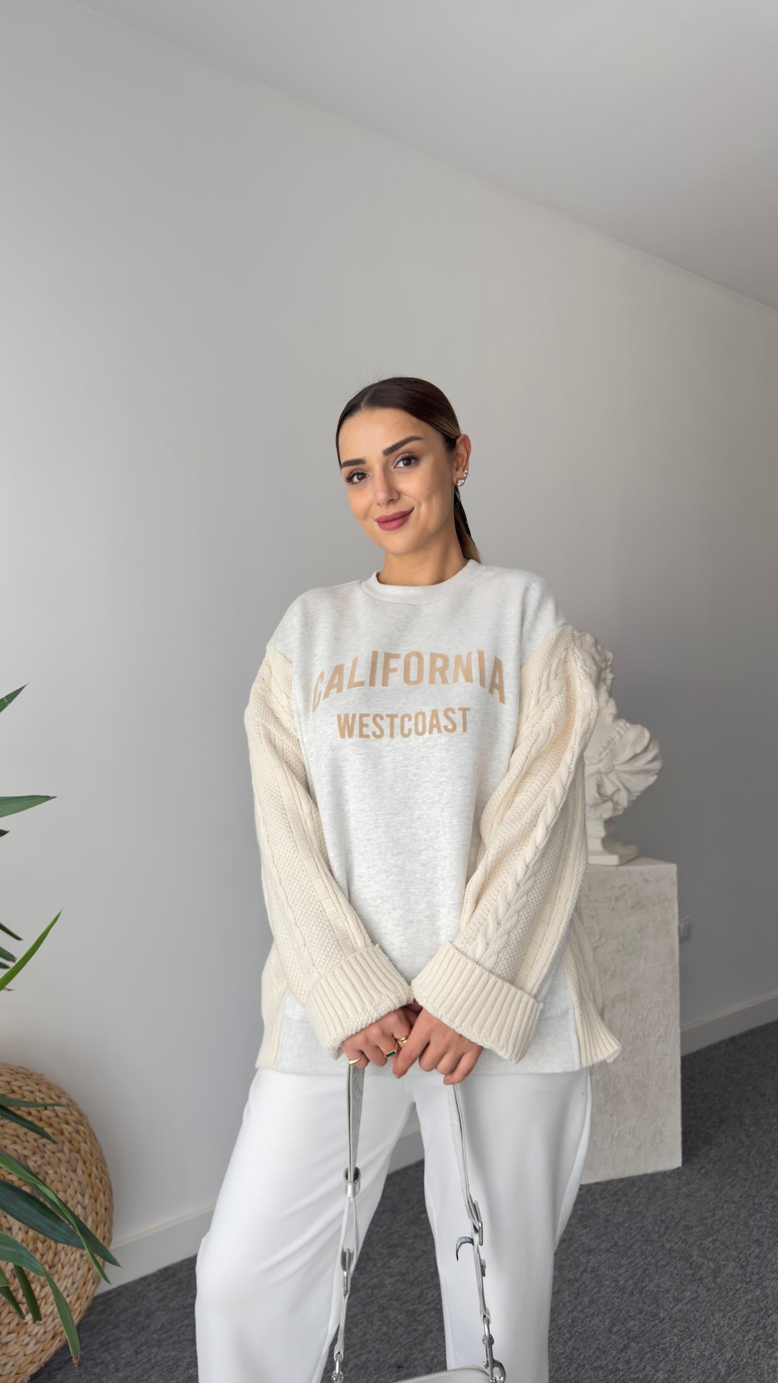 Luda Yanlar Trikolu Gri Sweatshirt