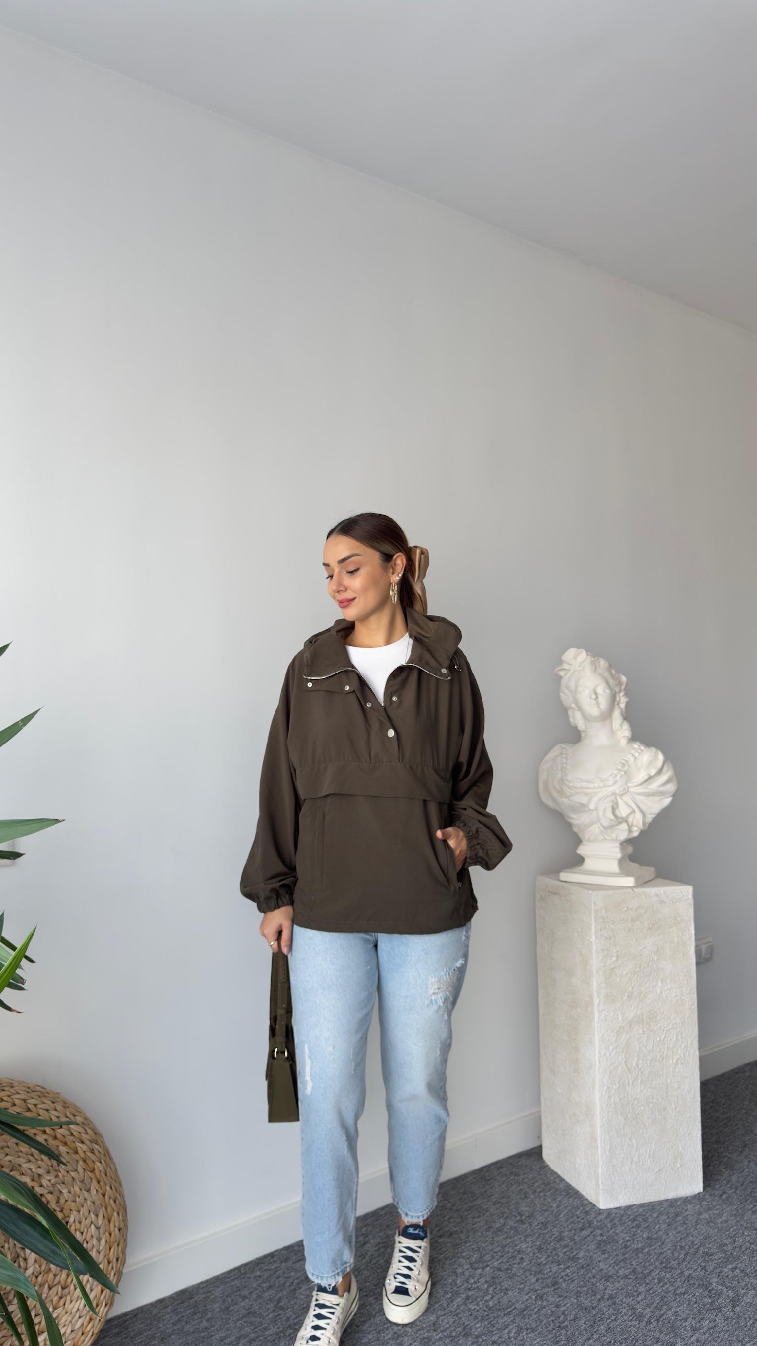 Glista Çıtçıt Düğmeli Haki Zra Sweatshirt
