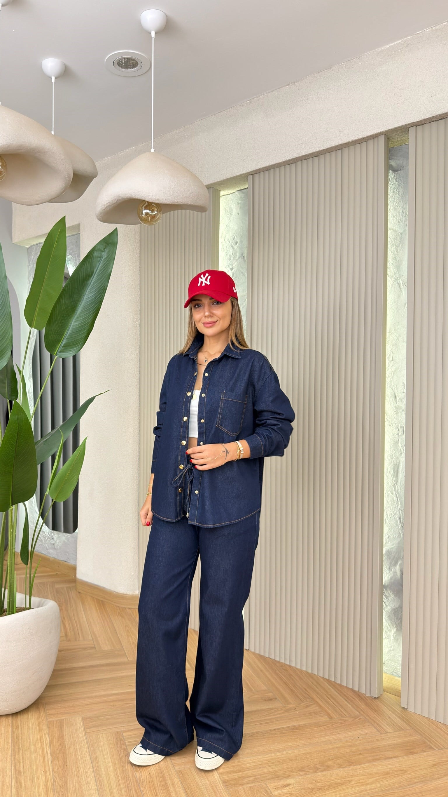 Lacivert Lesola Gold Detaylı Kot Takım
